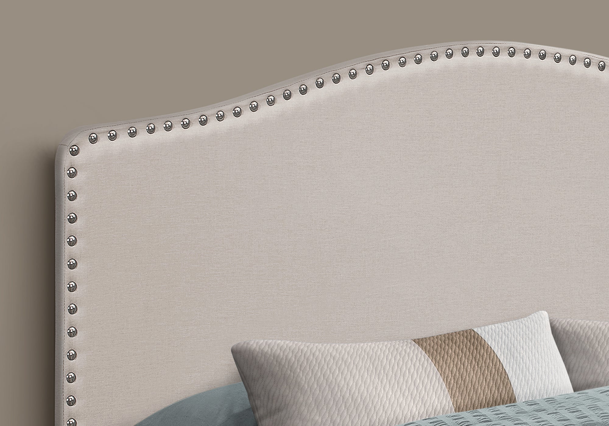 Bed - Queen Size / Beige Linen Headboard Only