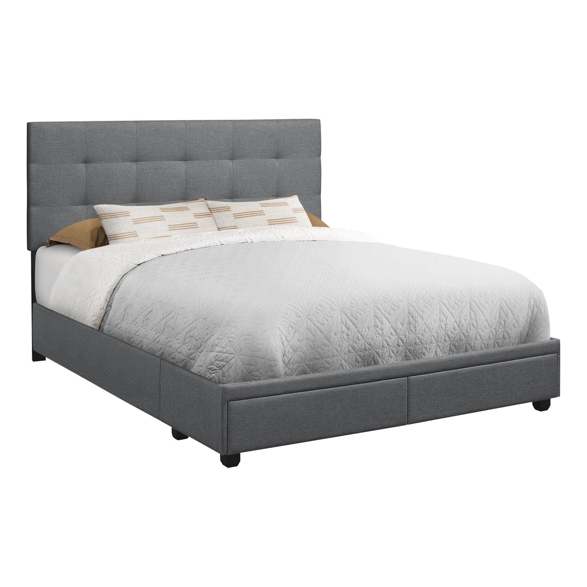 Bed - Queen Size / Dark Grey Linen With 2 Storage Drawers