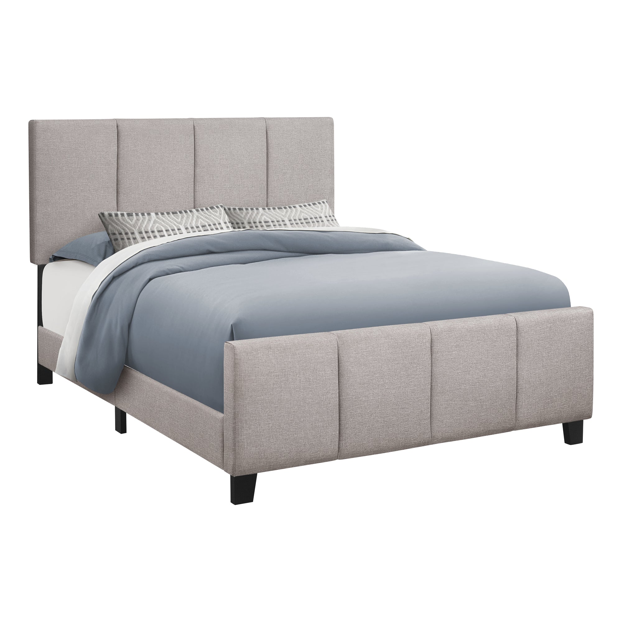Bed - Queen Size / Grey Linen With Black Wood Legs