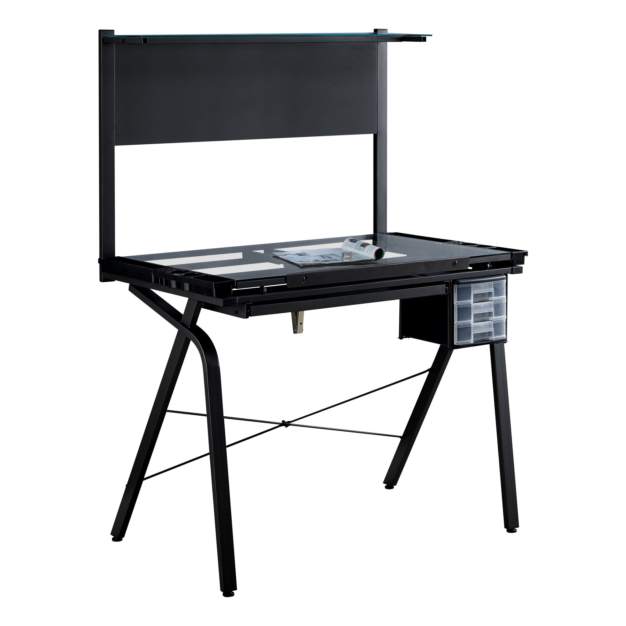 Drafting Table - Adjustable / Grey Metal / Tempered Glass