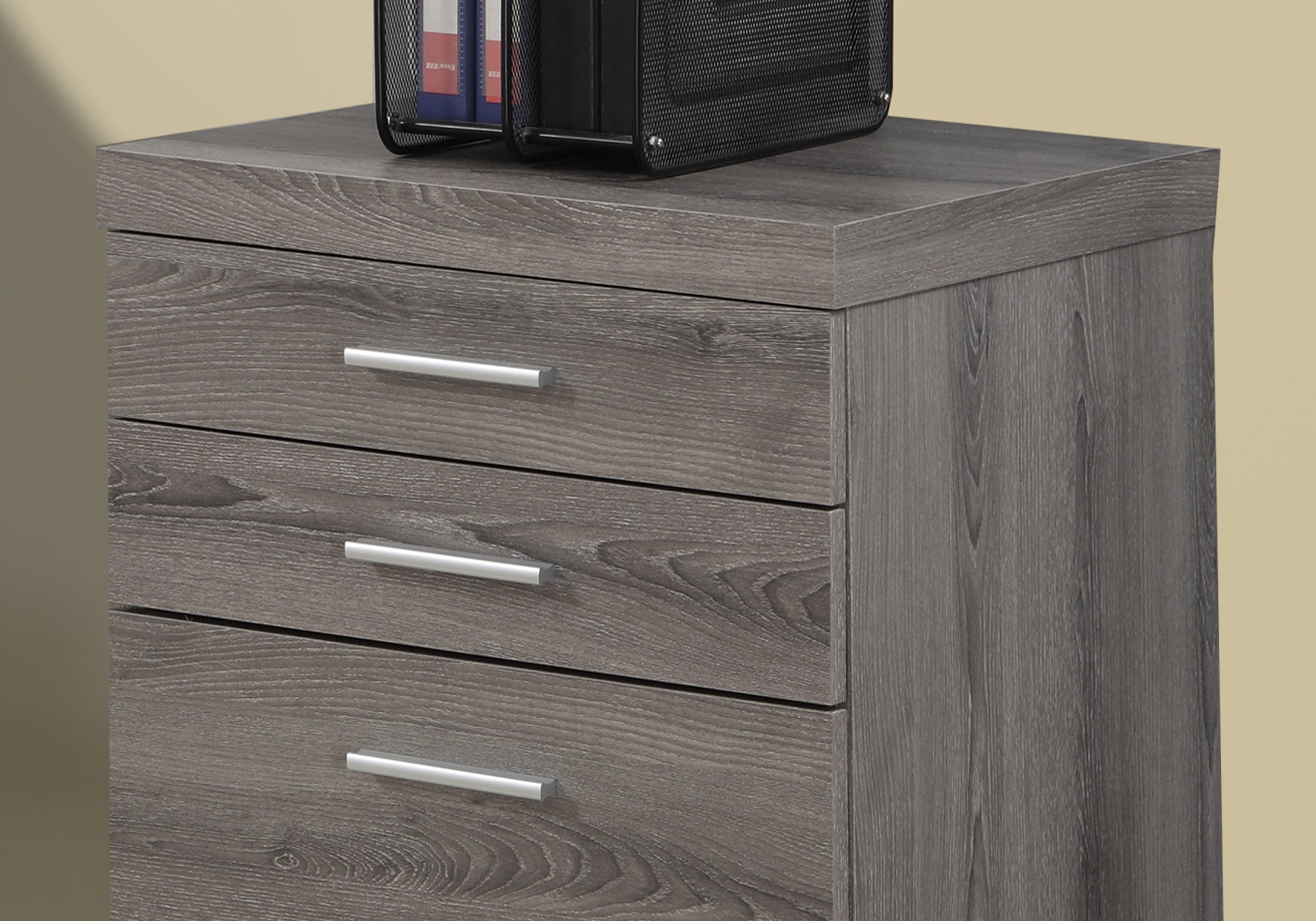 Filing Cabinet - 3 Drawer / Dark Taupe On Castors