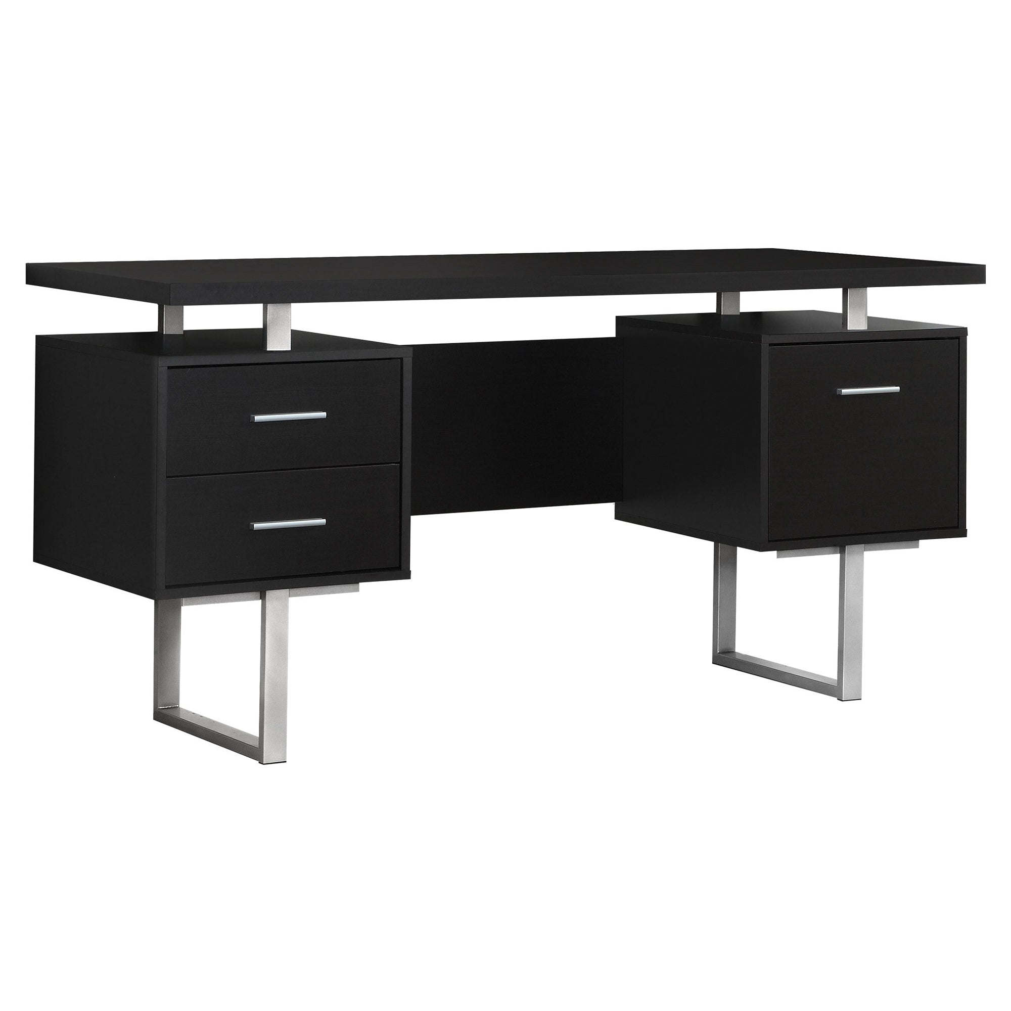 Computer Desk - 60L / Espresso / Silver Metal