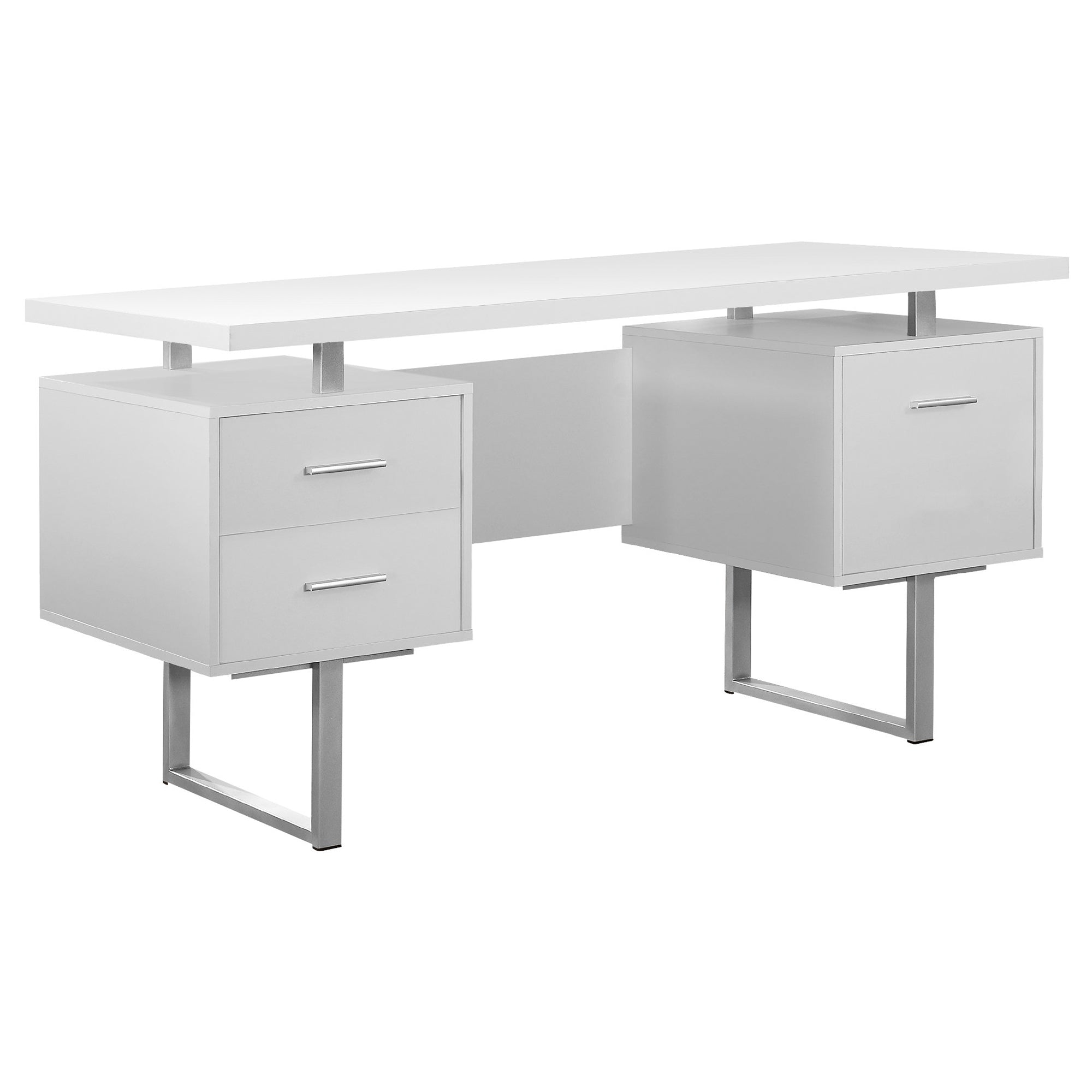 Computer Desk - 60L / White / Silver Metal