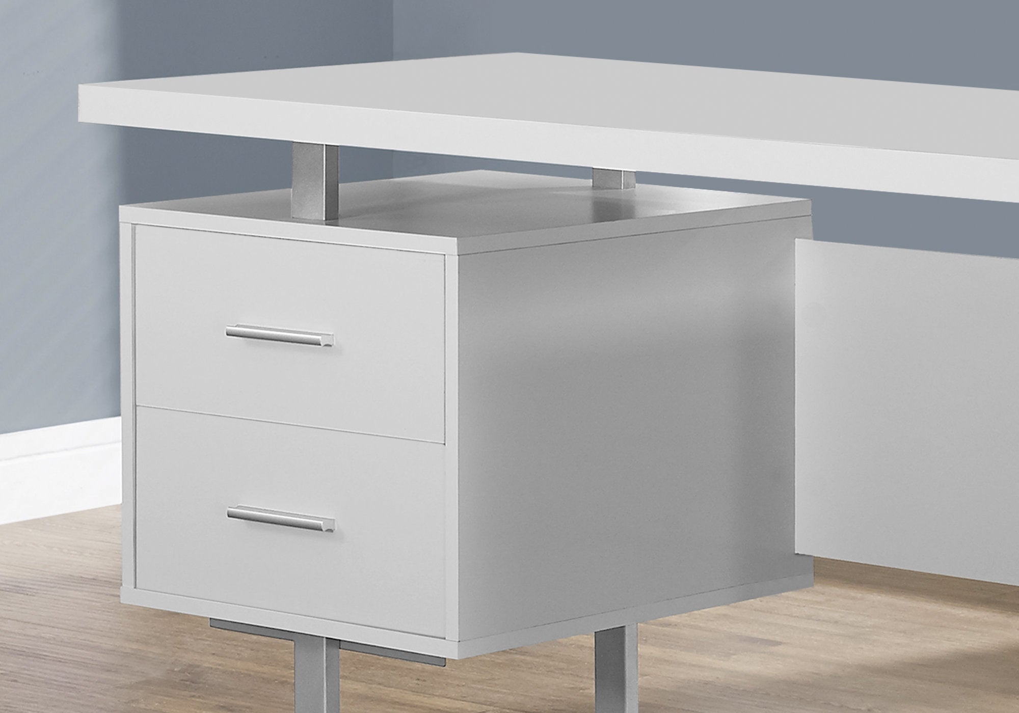 Computer Desk - 60L / White / Silver Metal