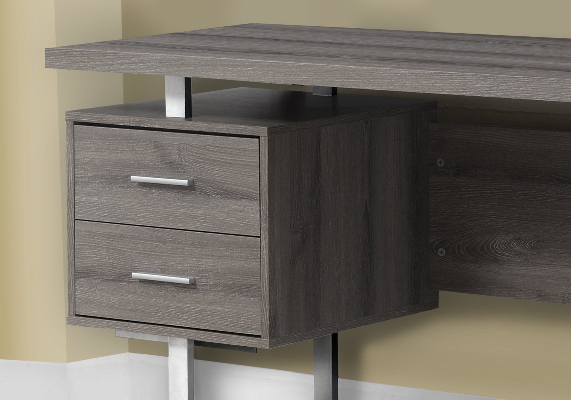 Computer Desk - 60L / Dark Taupe / Silver Metal