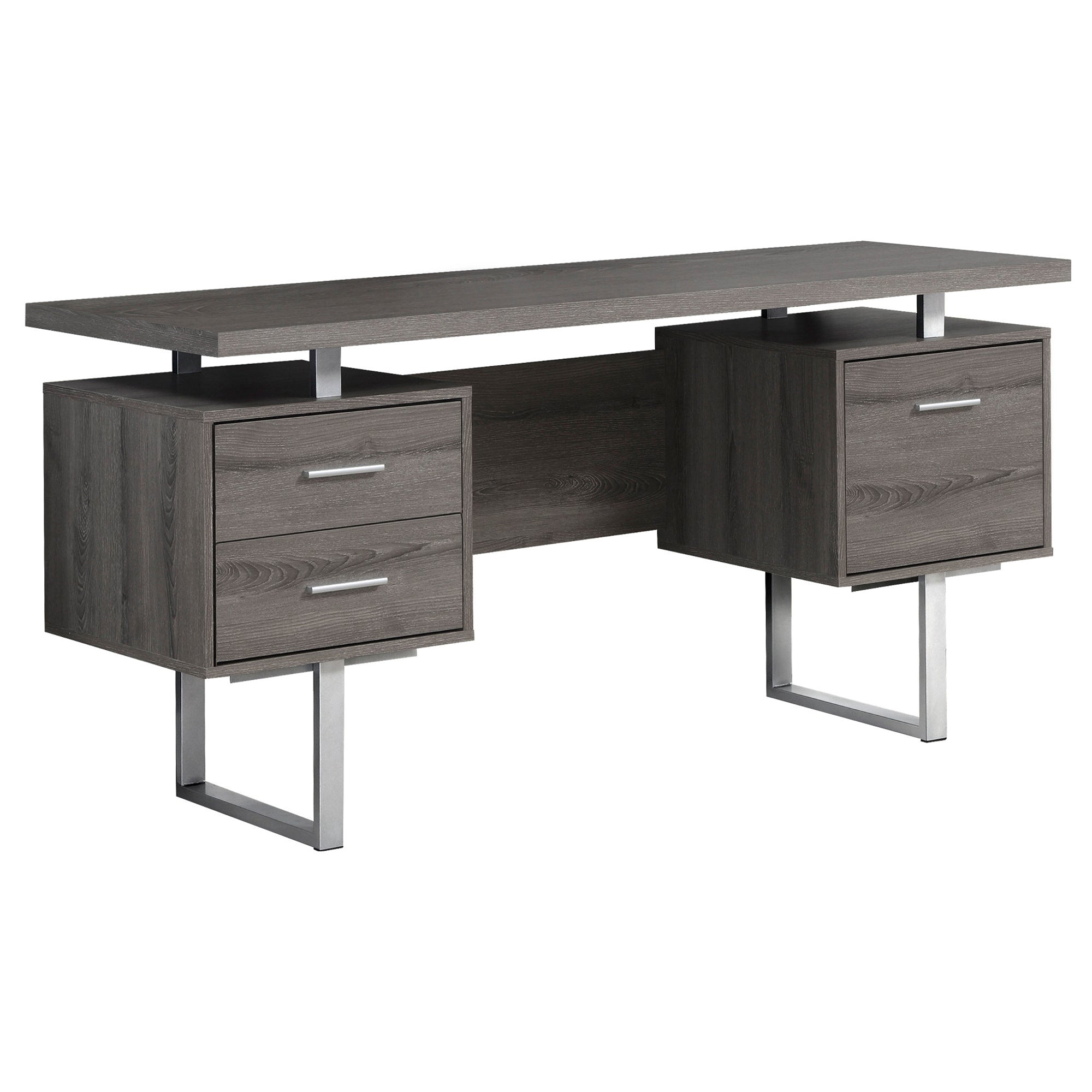 Computer Desk - 60L / Dark Taupe / Silver Metal