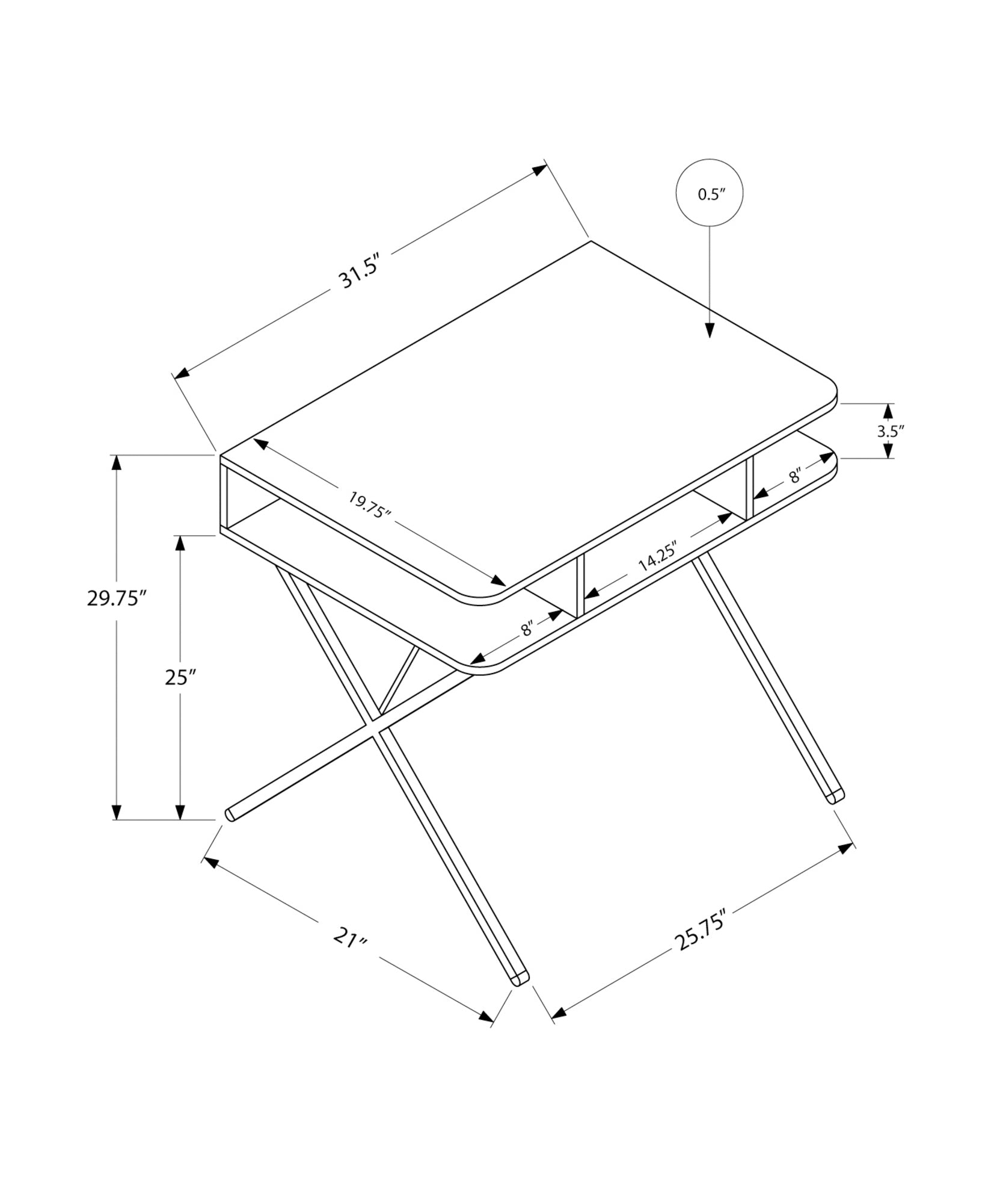 Computer Desk - 31L / White Top / Silver Metal