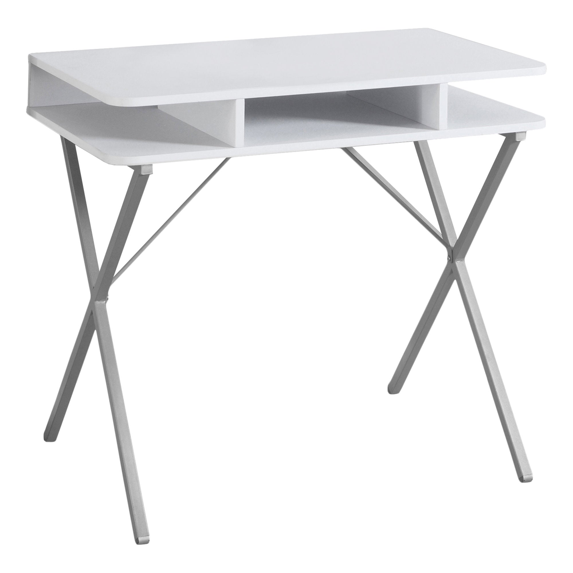 Computer Desk - 31L / White Top / Silver Metal