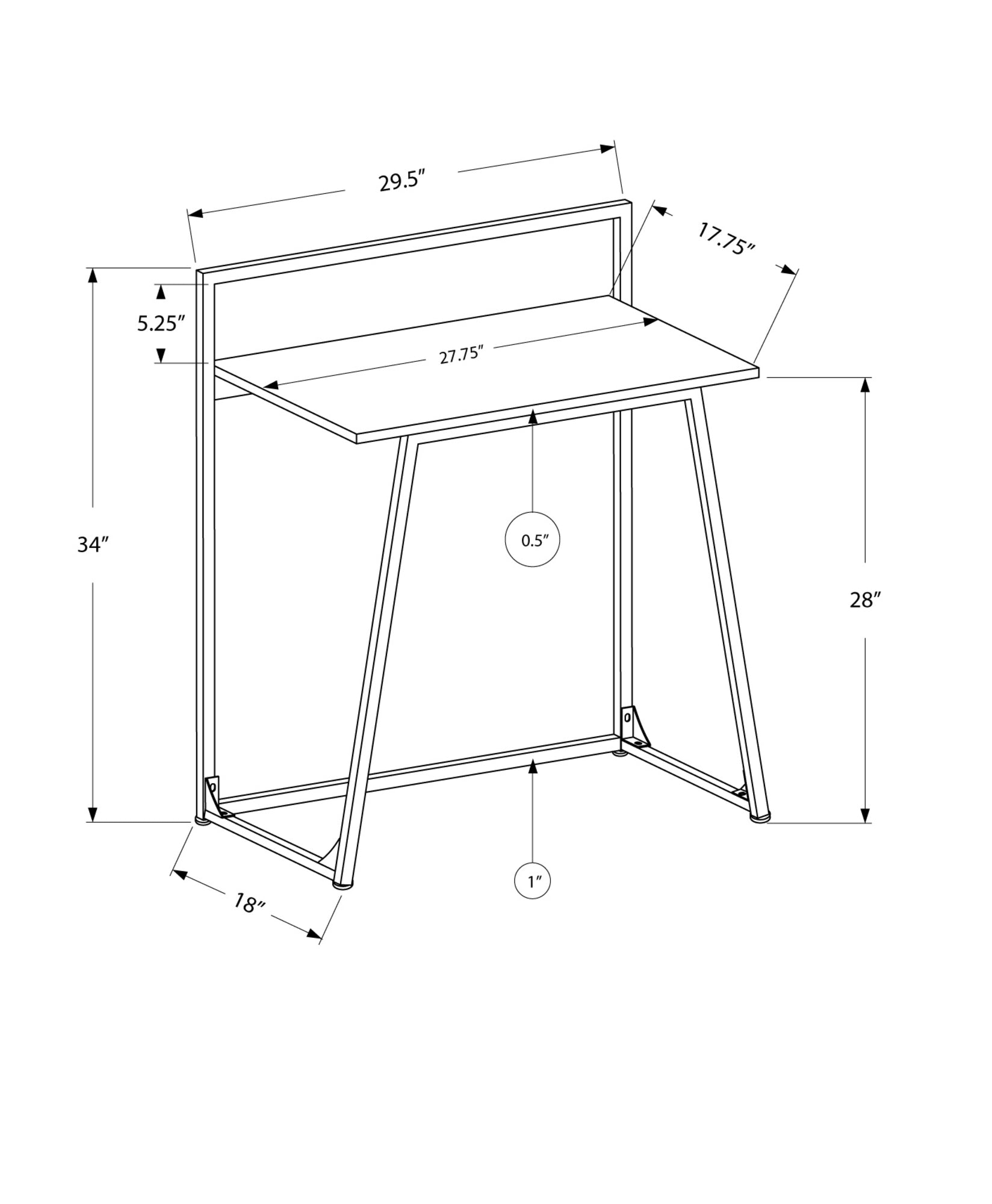 Computer Desk - 30L / Juvenile White / White Metal