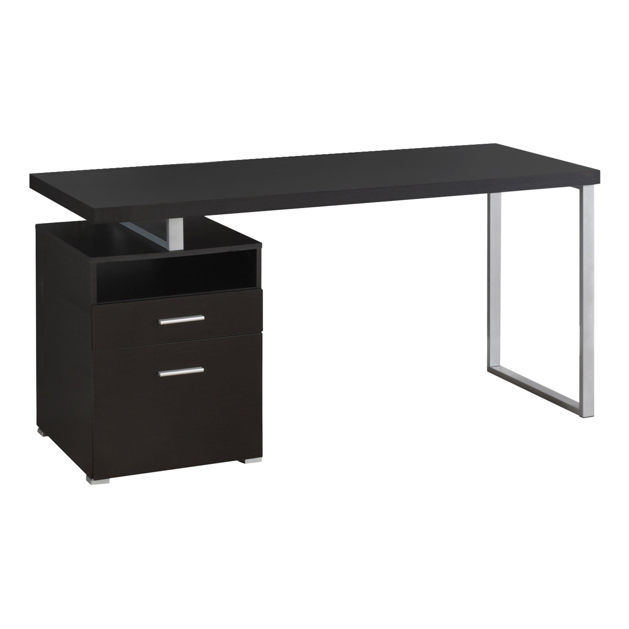 Computer Desk - 60L / Espresso / Silver Metal