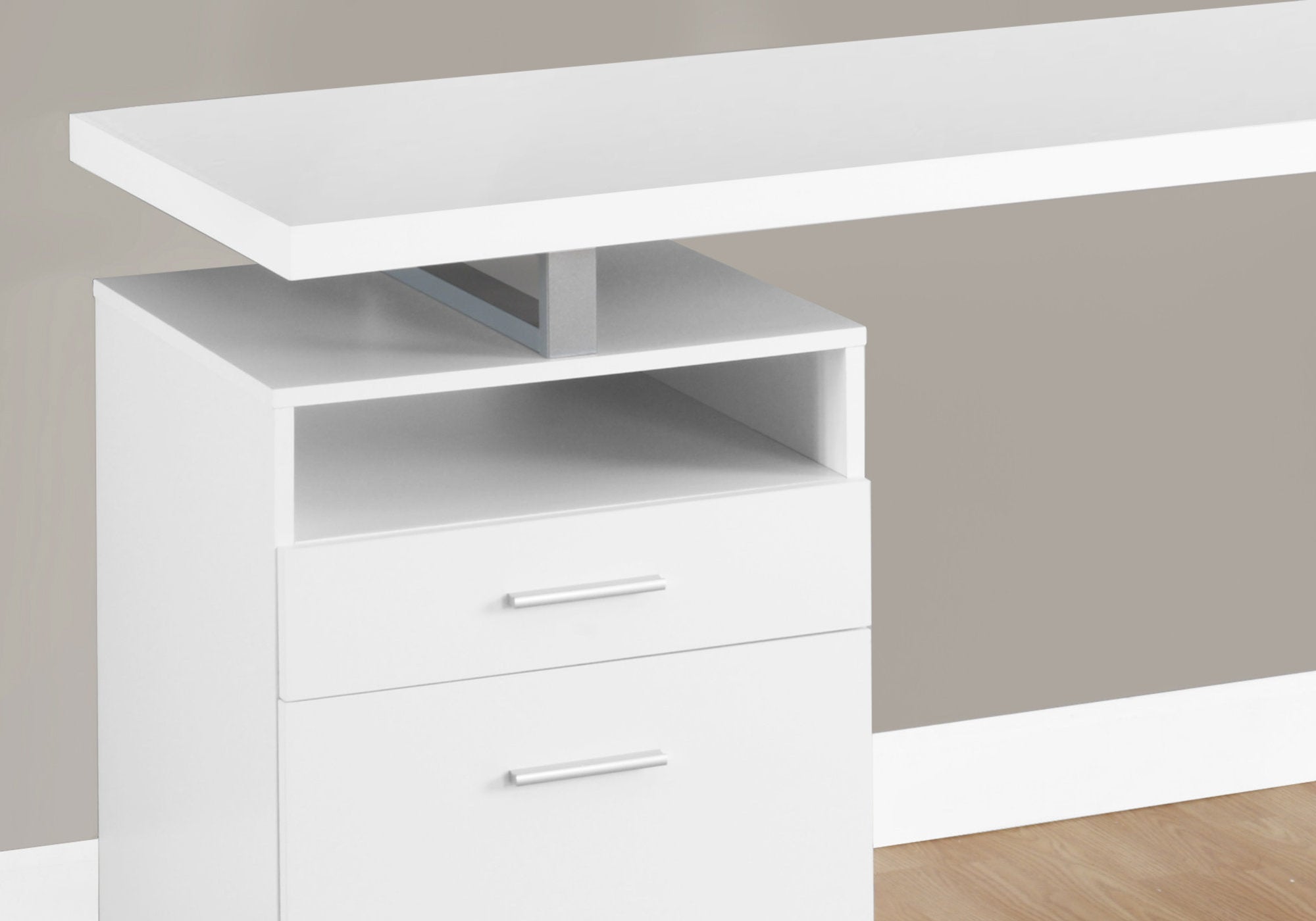 Computer Desk - 60L / White / Silver Metal
