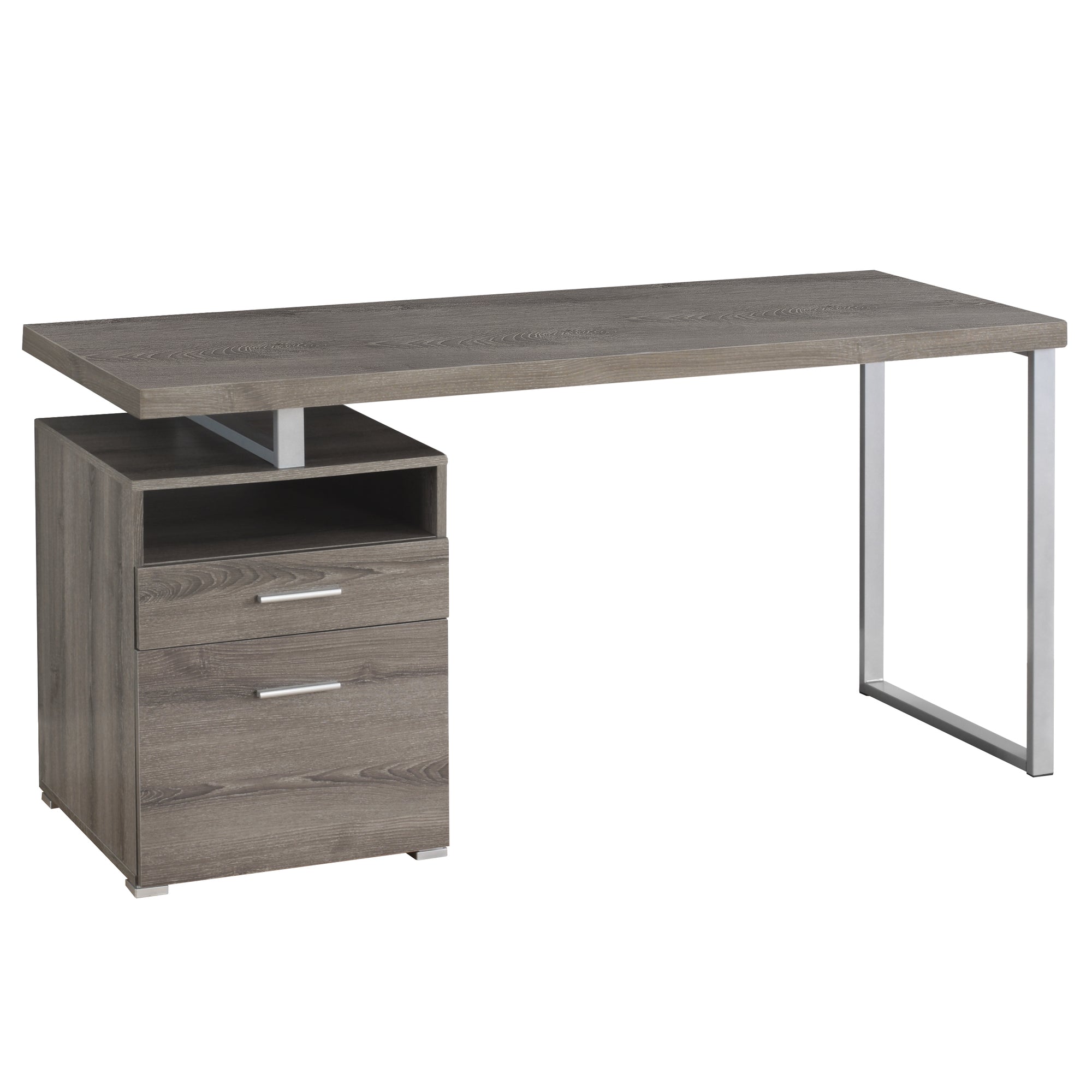 Computer Desk - 60L / Dark Taupe / Silver Metal