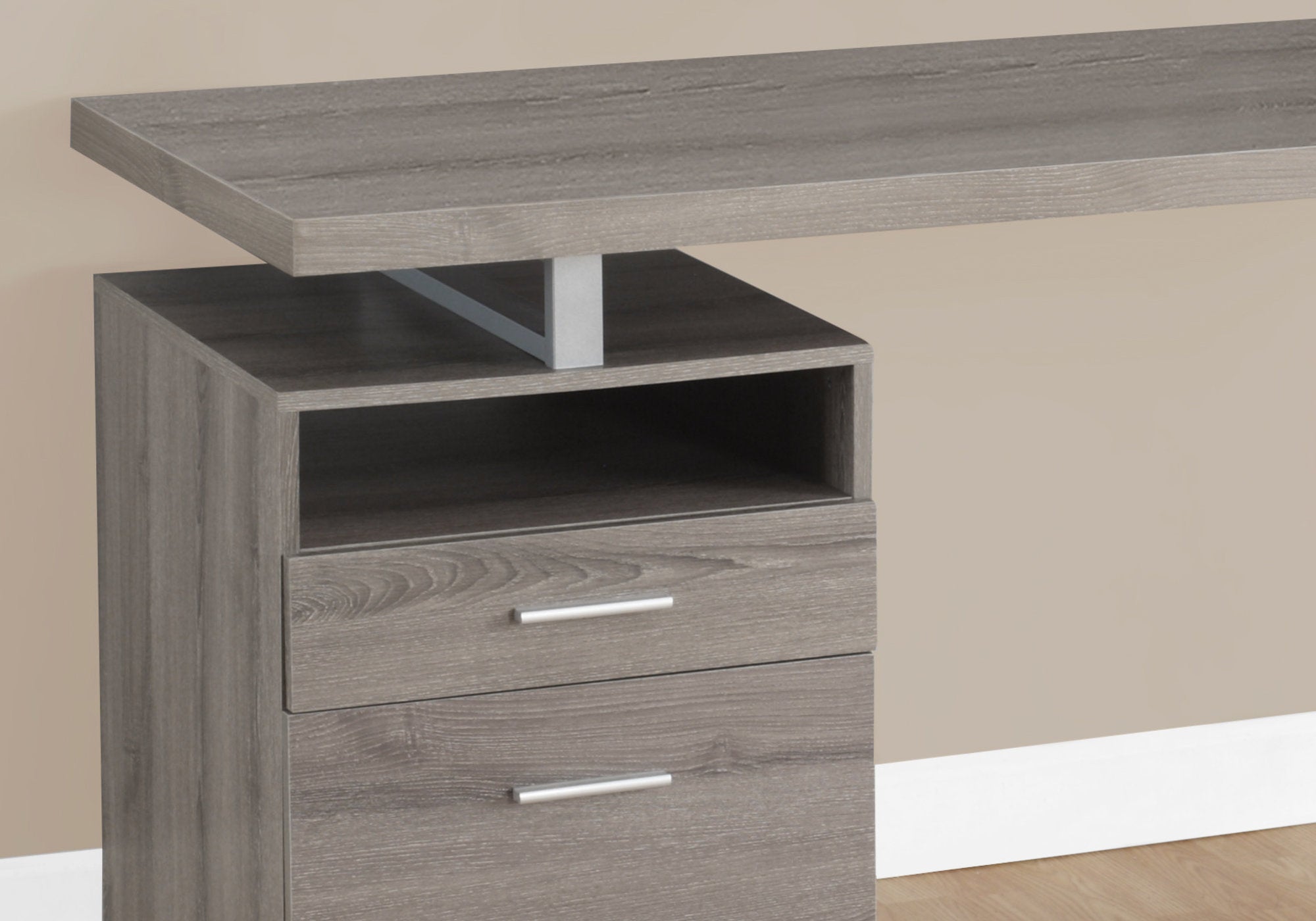 Computer Desk - 60L / Dark Taupe / Silver Metal