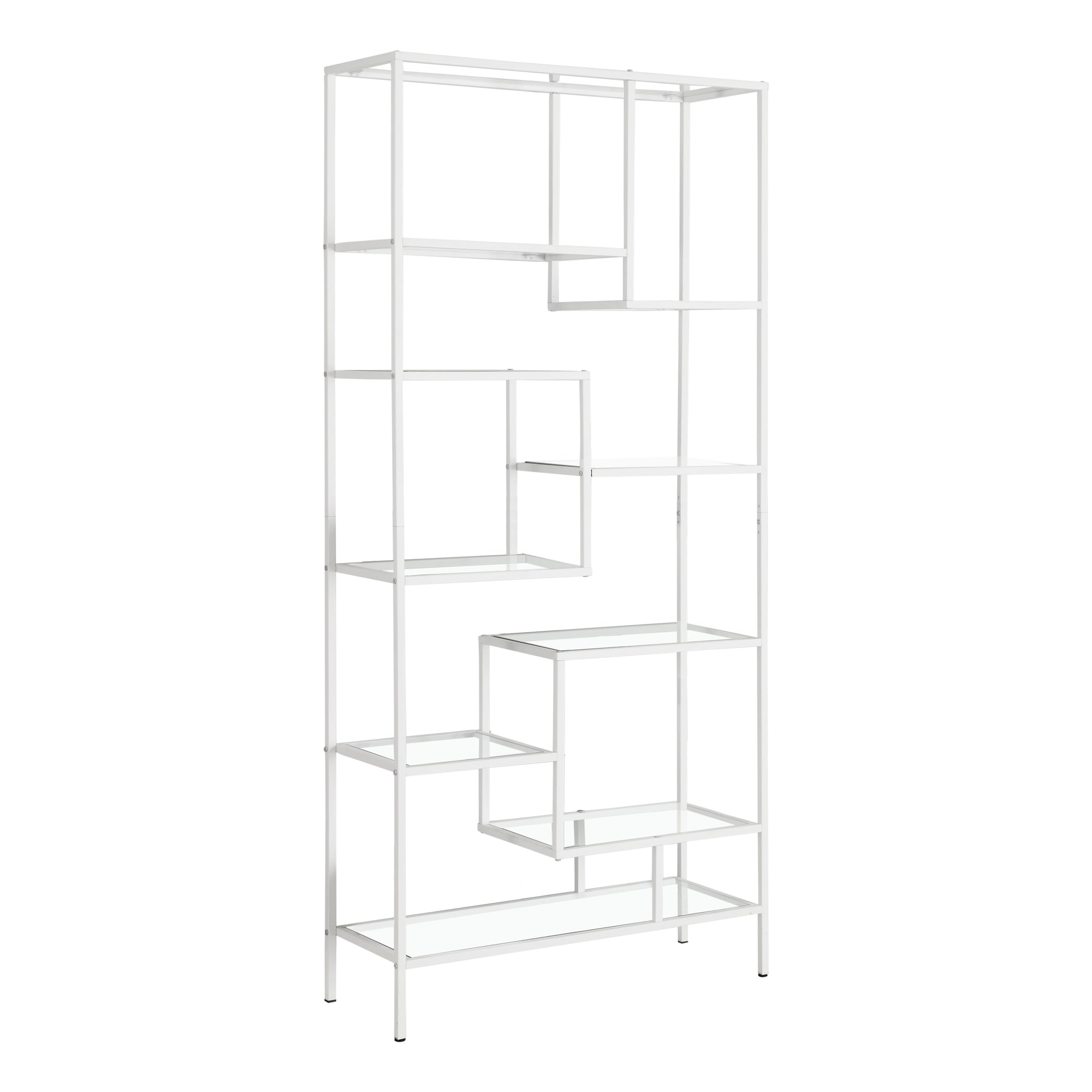 Bookcase - 72H / White Metal With Tempered Glass