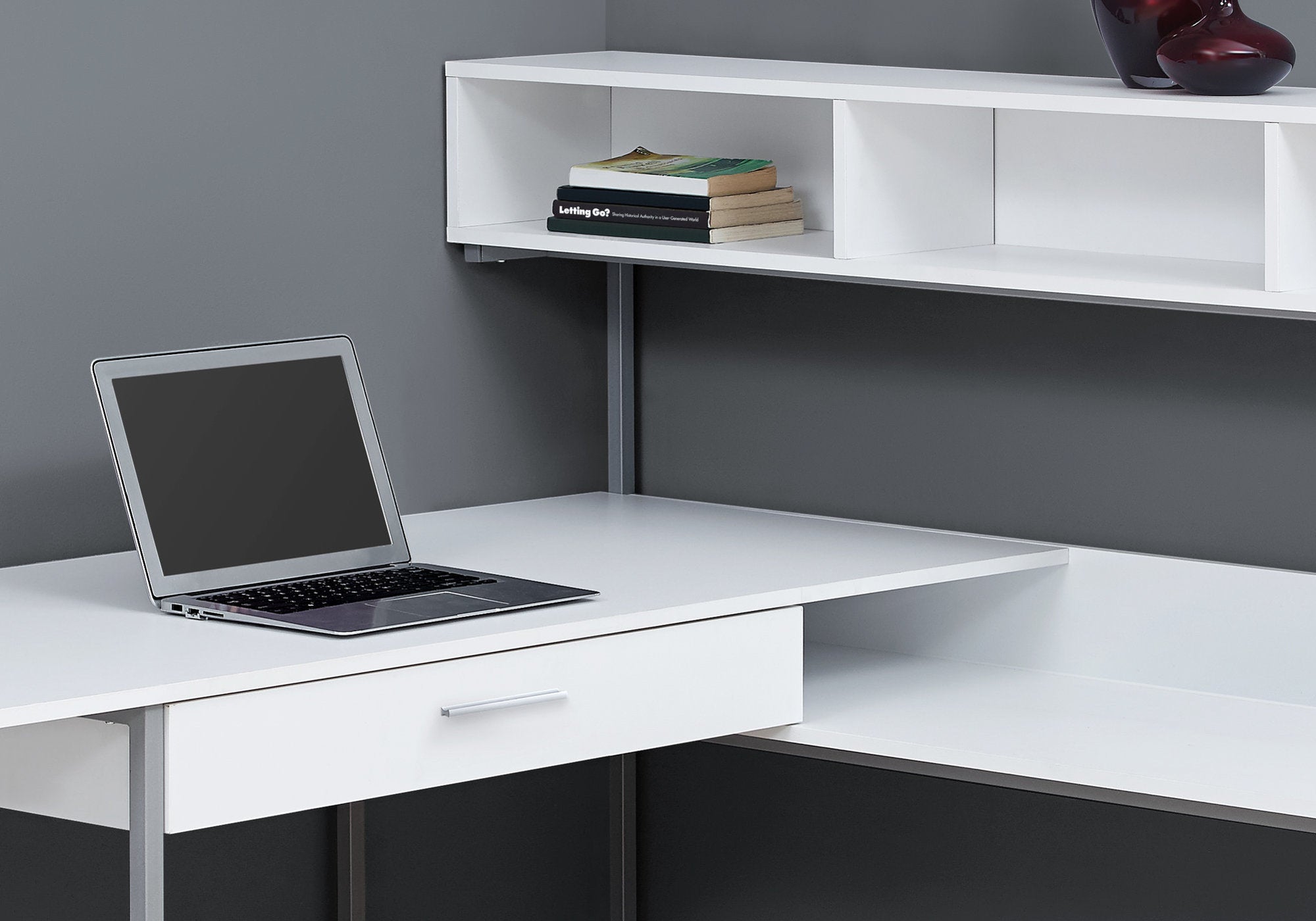 Computer Desk - White / Silver Metal Corner