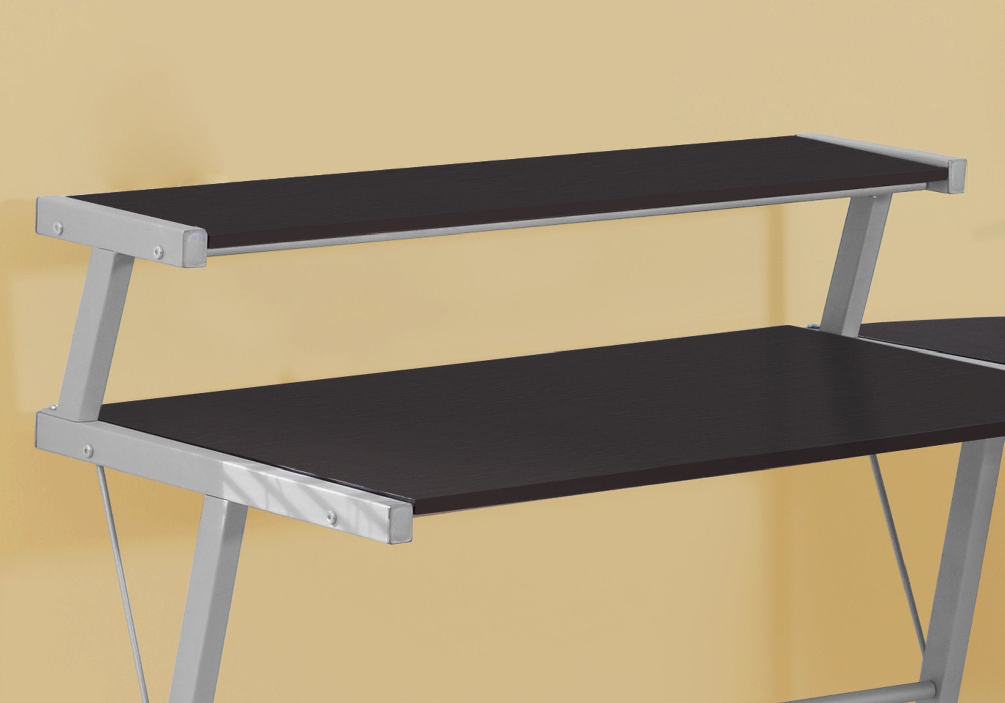 Computer Desk - Espresso Top / Silver Metal