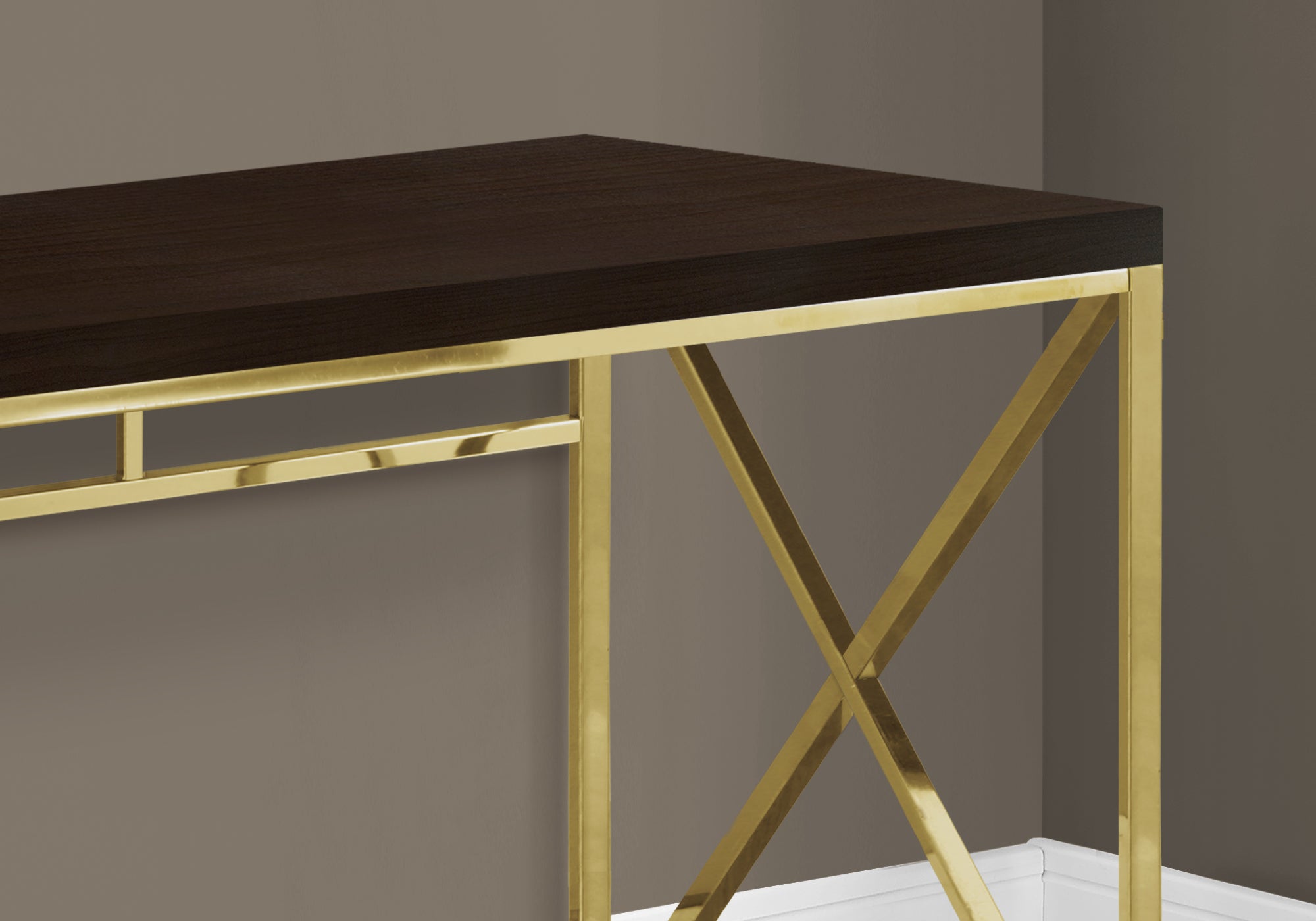 Computer Desk - 48L / Espresso / Gold Metal