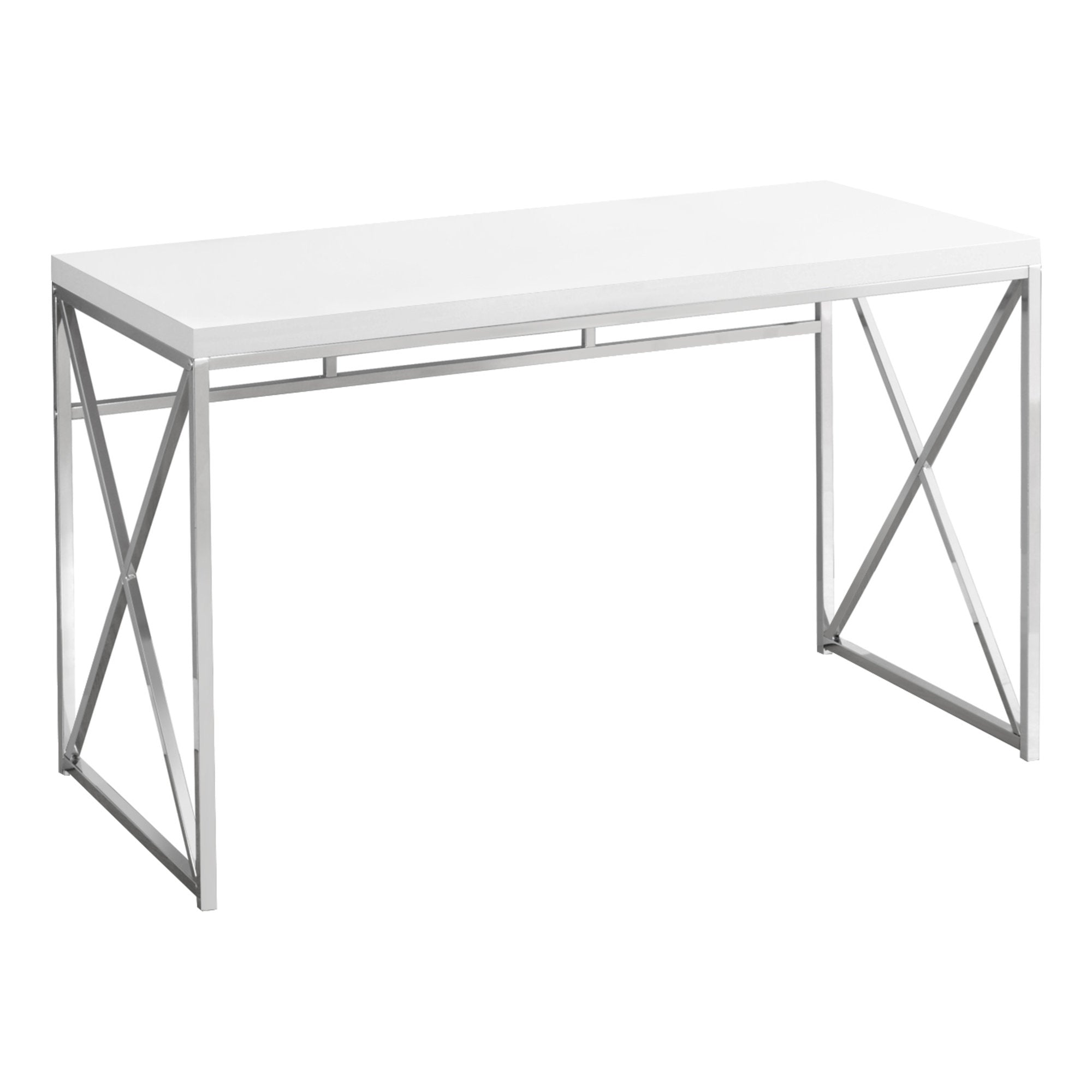 Computer Desk - 48L / Glossy White / Chrome Metal