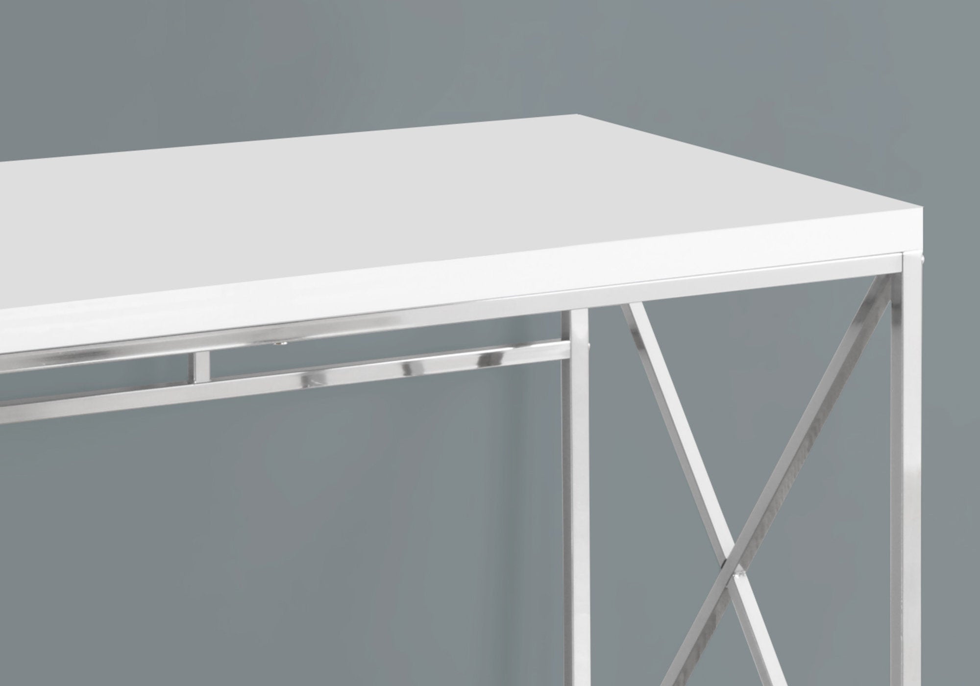 Computer Desk - 48L / Glossy White / Chrome Metal