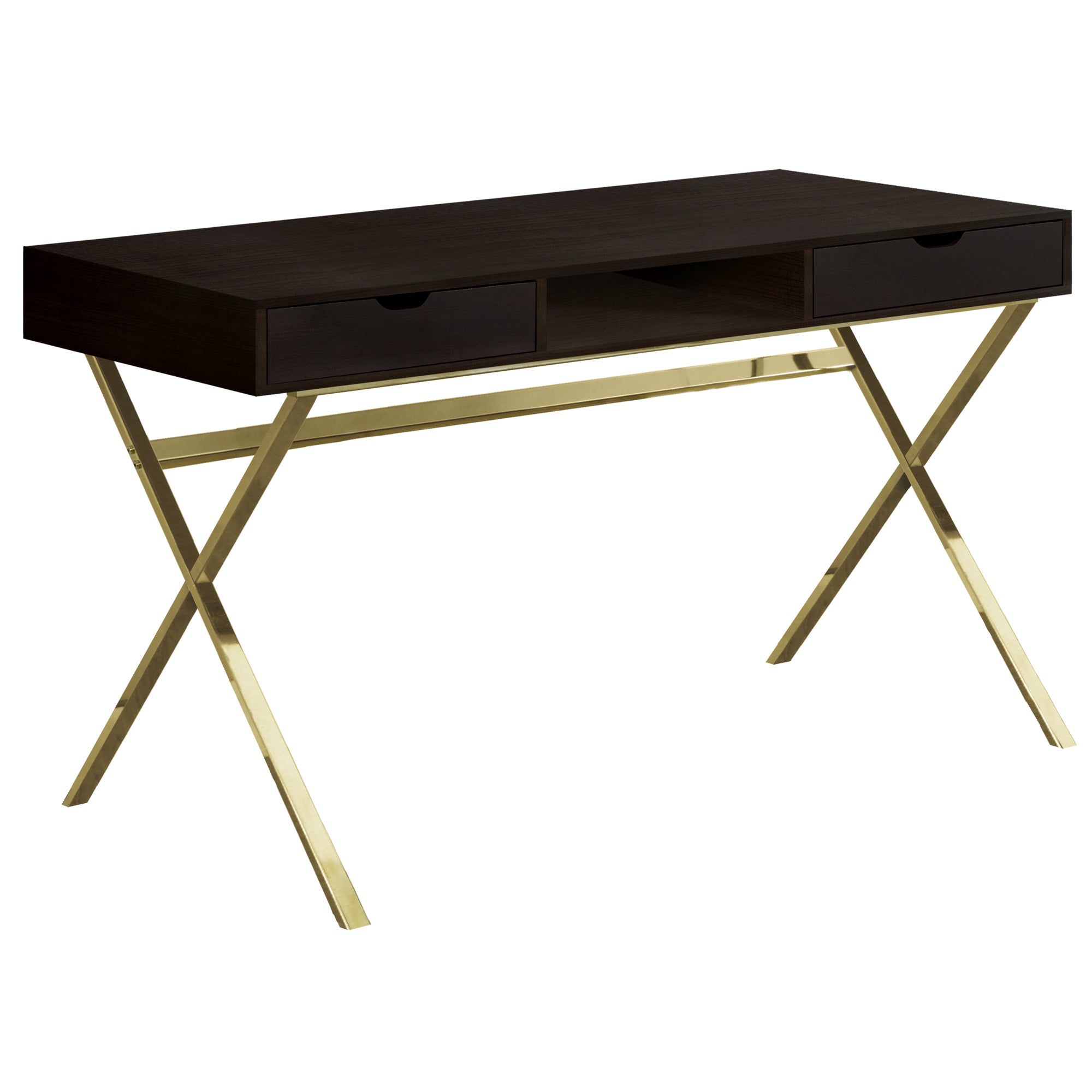 Computer Desk - 48L / Espresso / Gold Metal