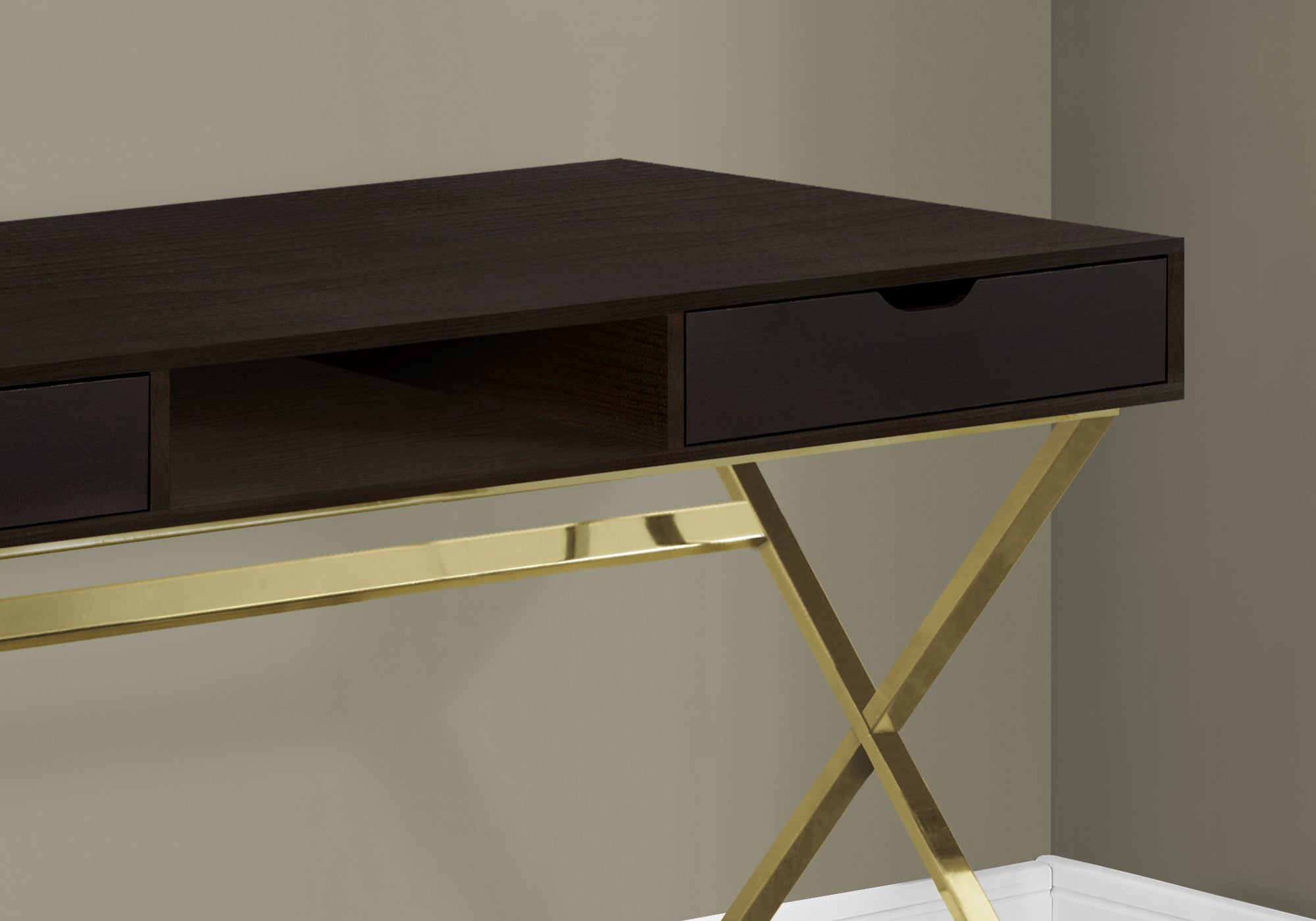 Computer Desk - 48L / Espresso / Gold Metal