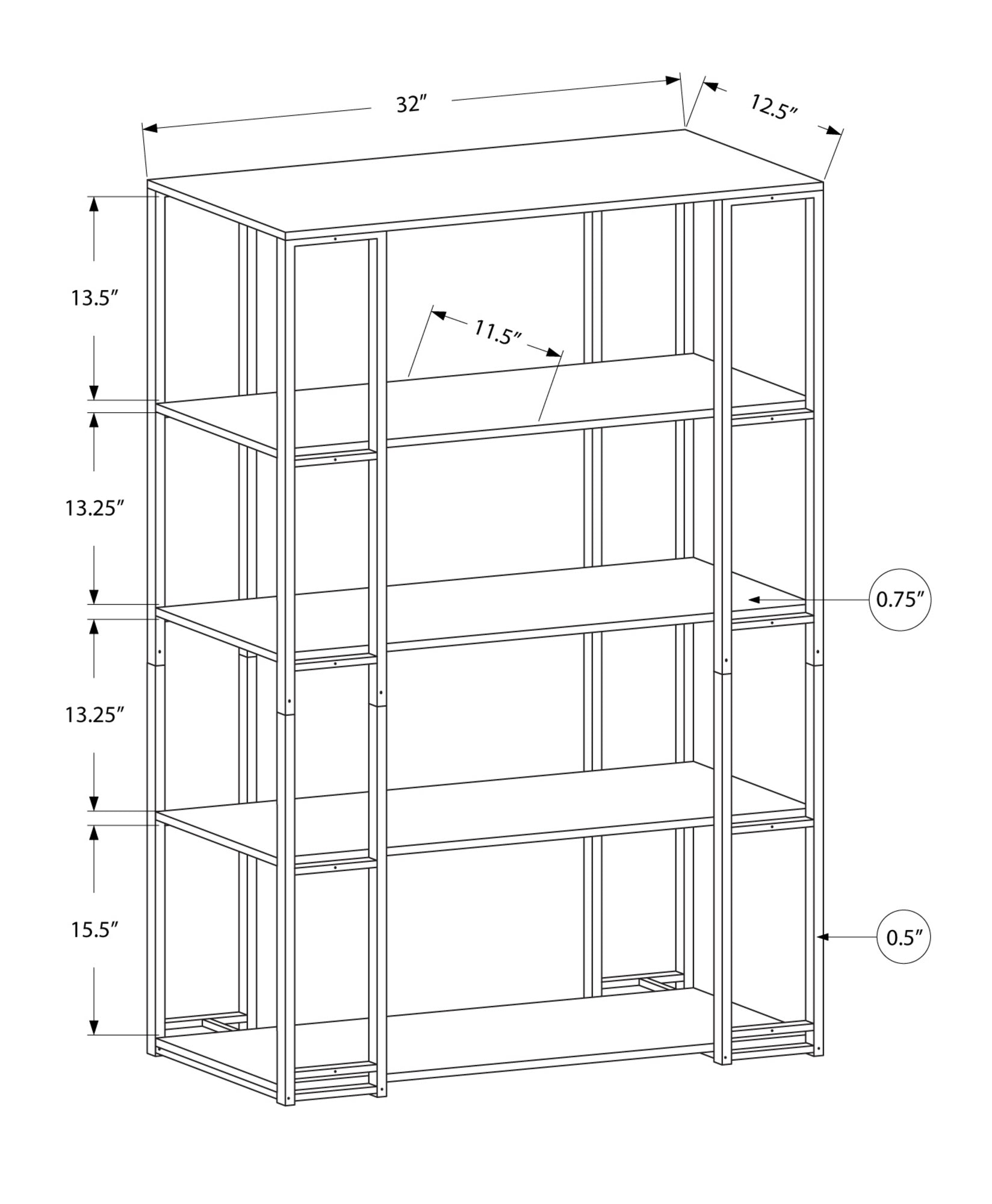 Bookcase - 60H / Espresso / Silver Metal
