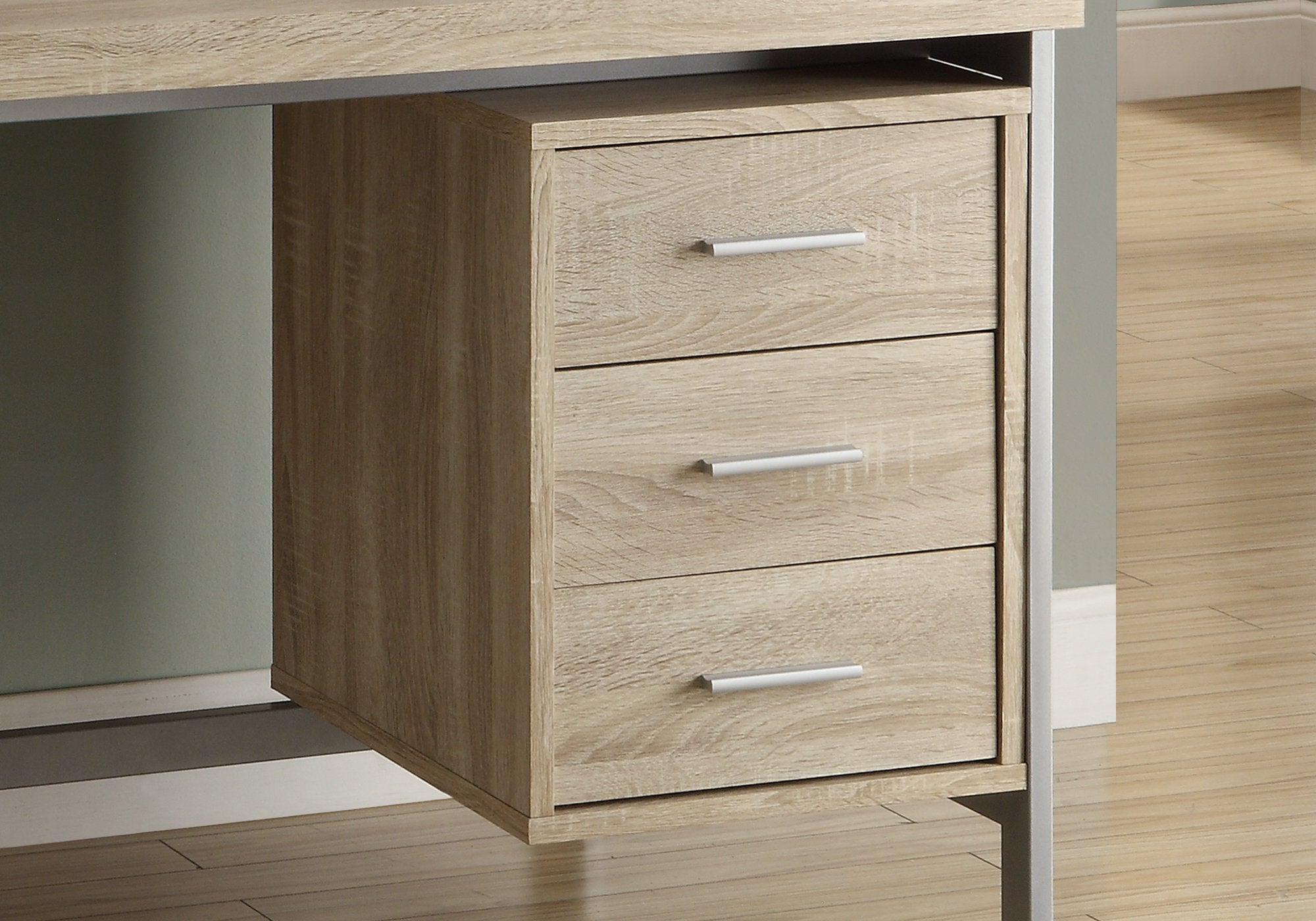 Computer Desk - 60L / Natural With Silver Metal