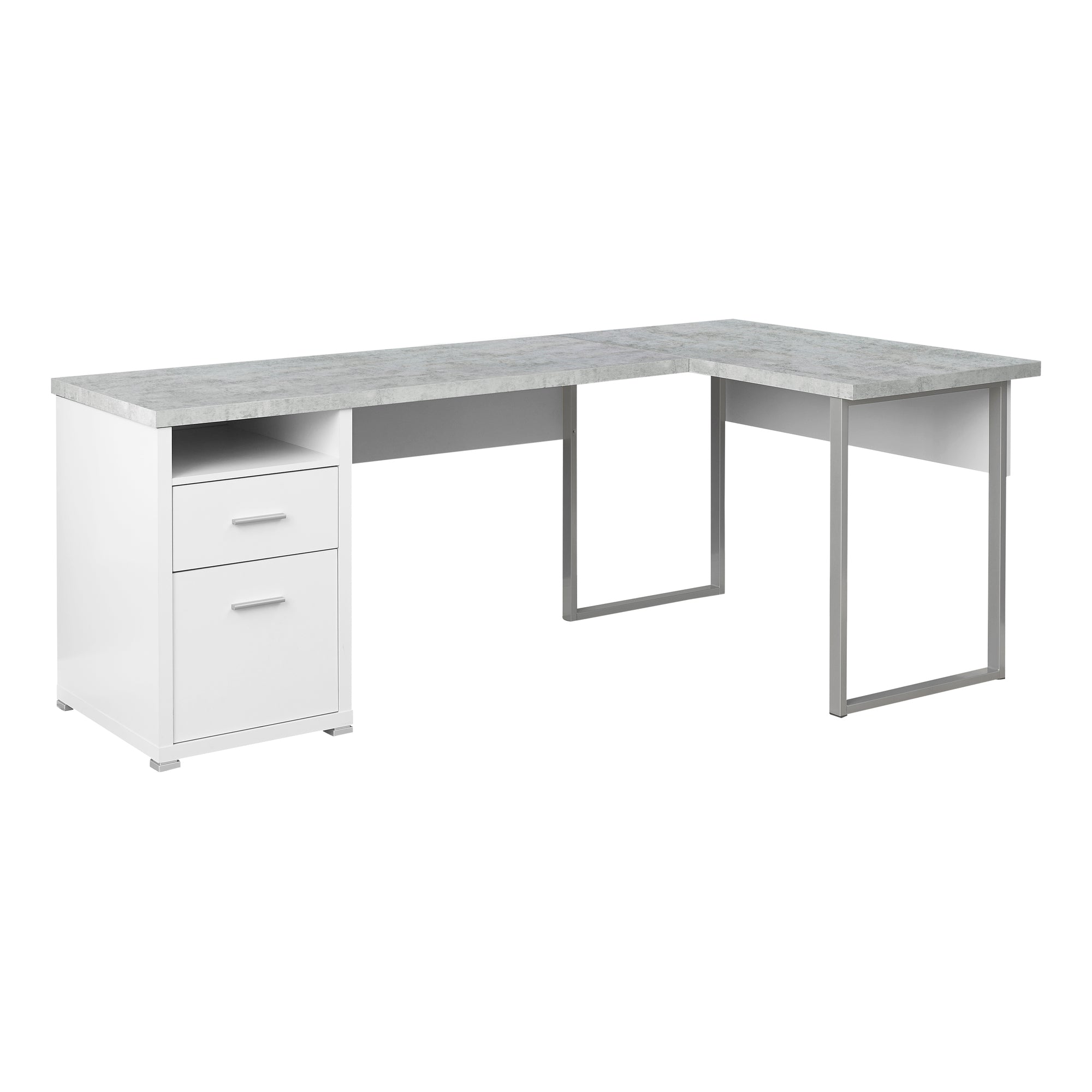Computer Desk - 80L White / Cement-Look Left/Right Face