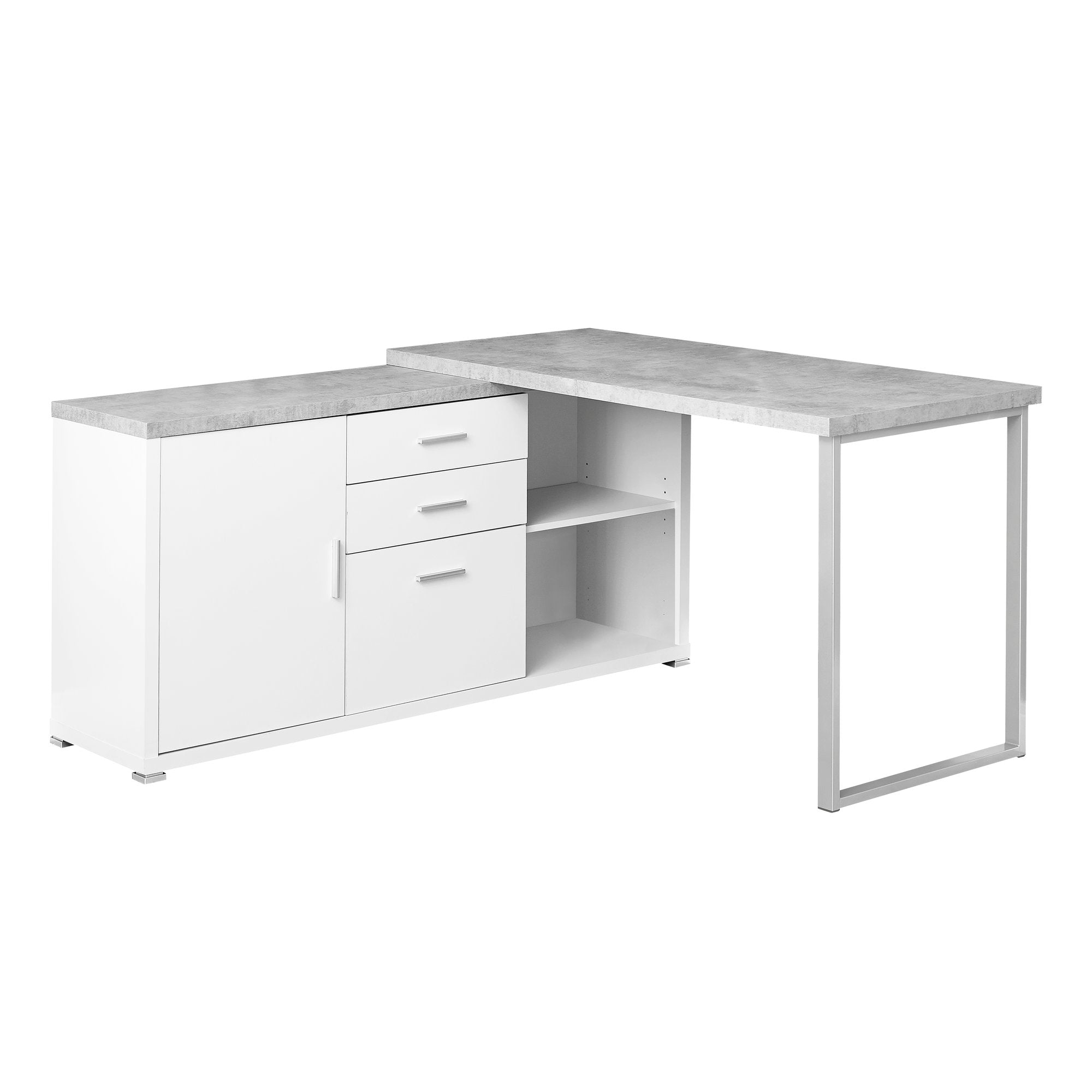 Computer Desk - 60L White / Cement-Look Left/Right Face
