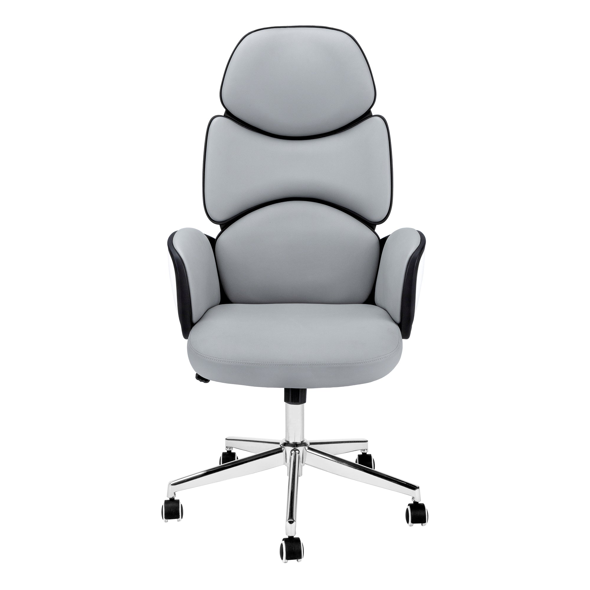 Office Chair - Grey Leather-Look / High Back Executive