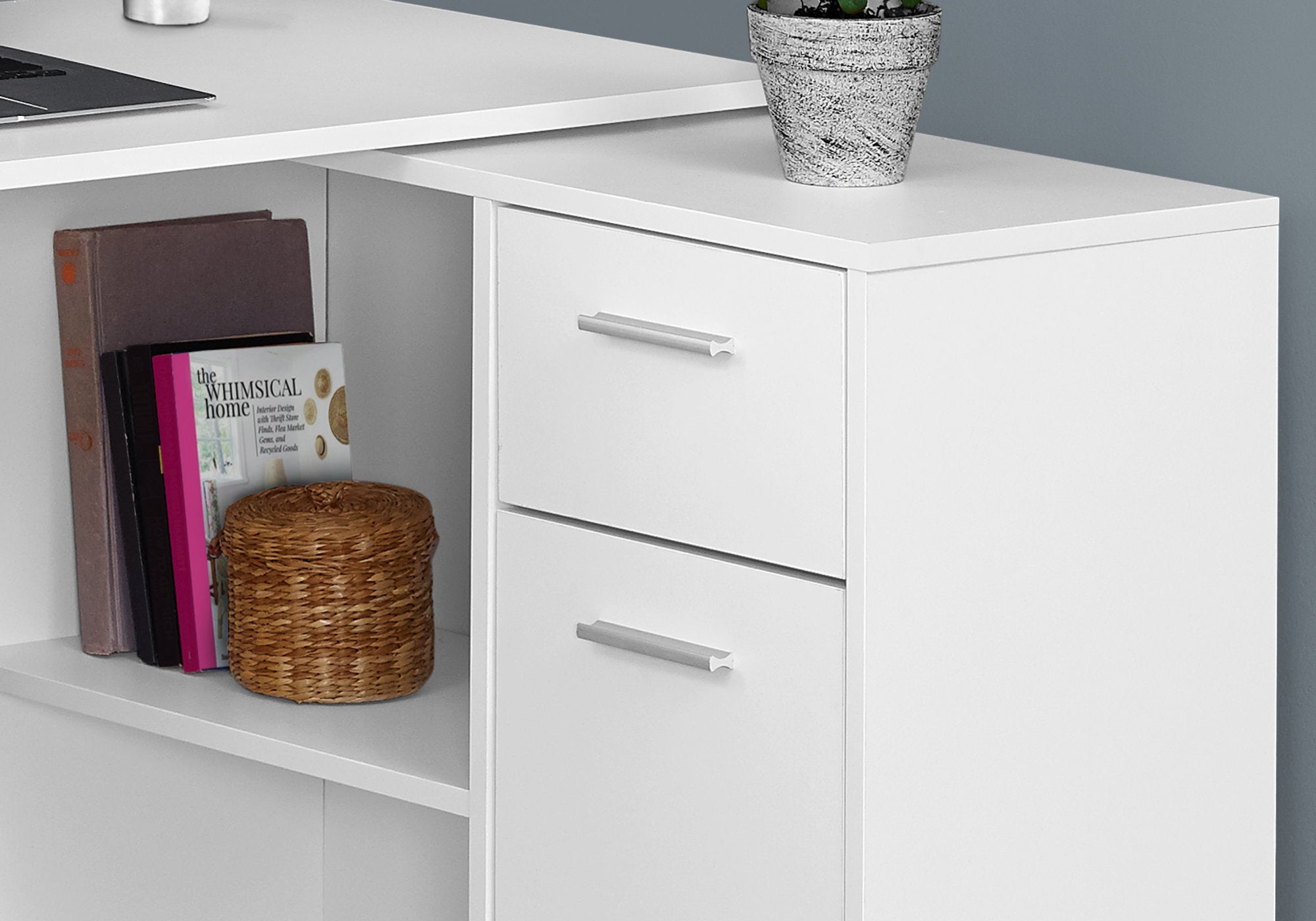 Computer Desk - 46L / White With A Storage Cabinet