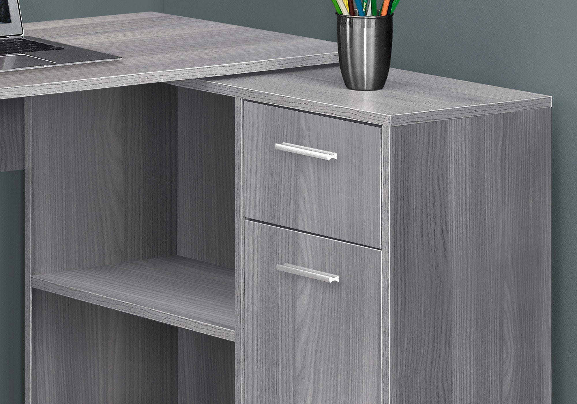 Computer Desk - 46L / Grey With A Storage Cabinet