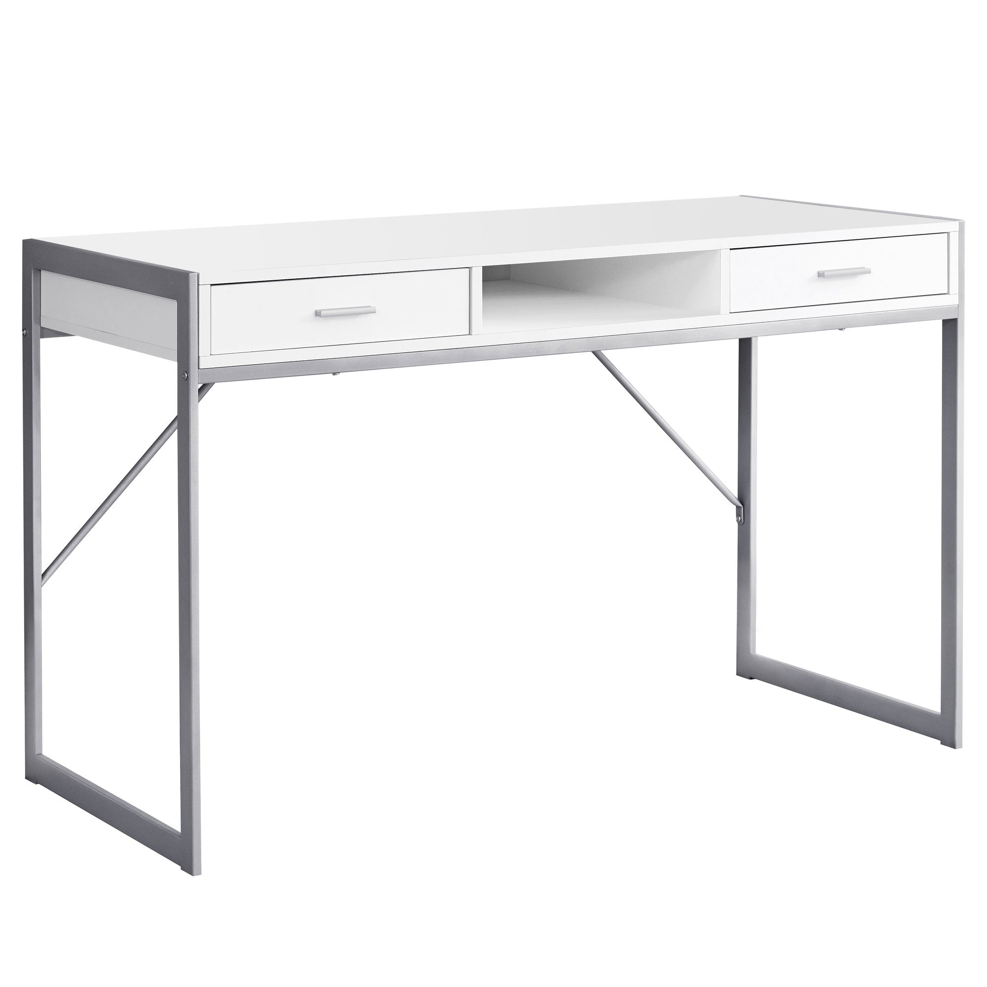 Computer Desk - 48L / White / Silver Metal