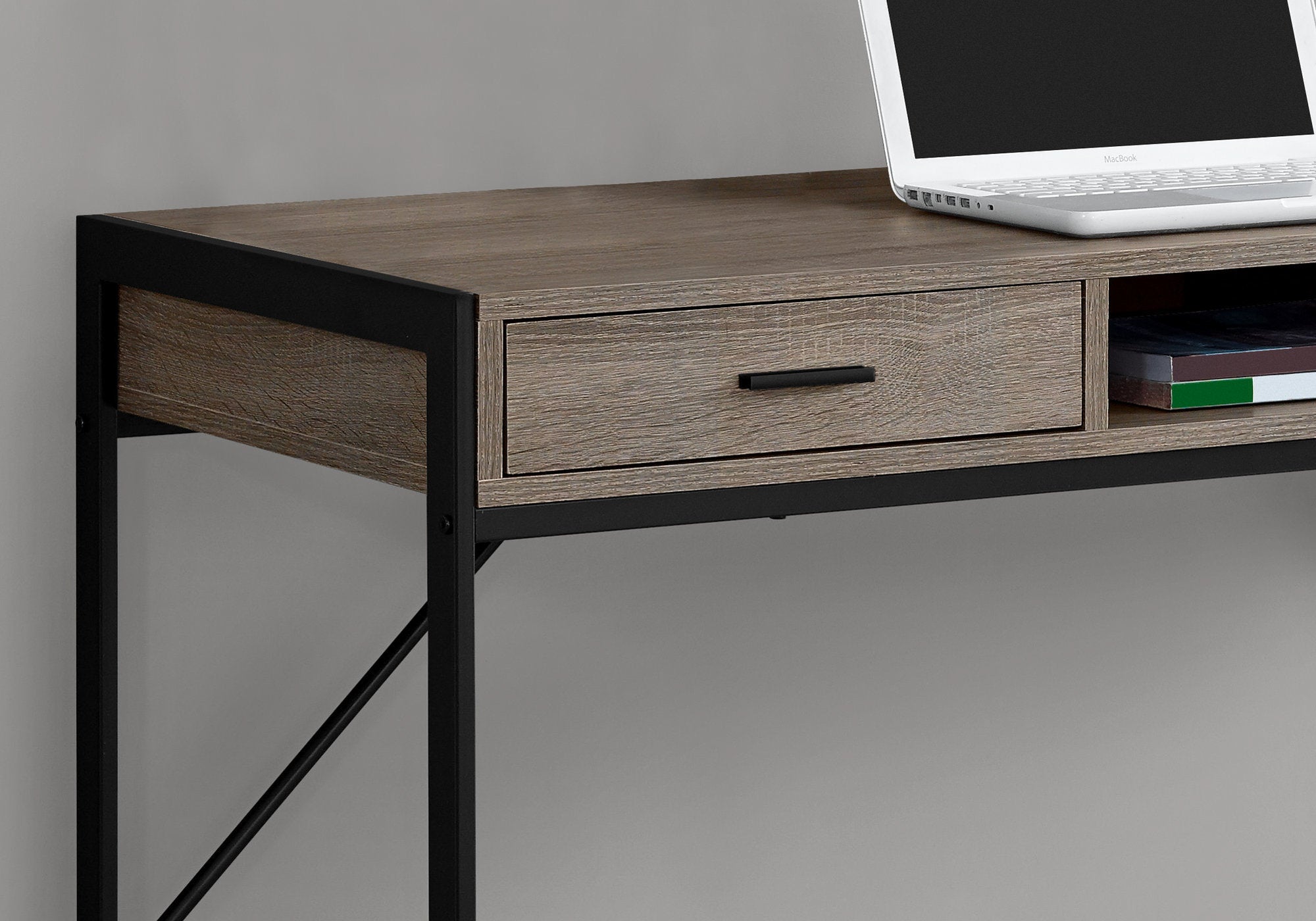 Computer Desk - 48L / Dark Taupe / Black Metal