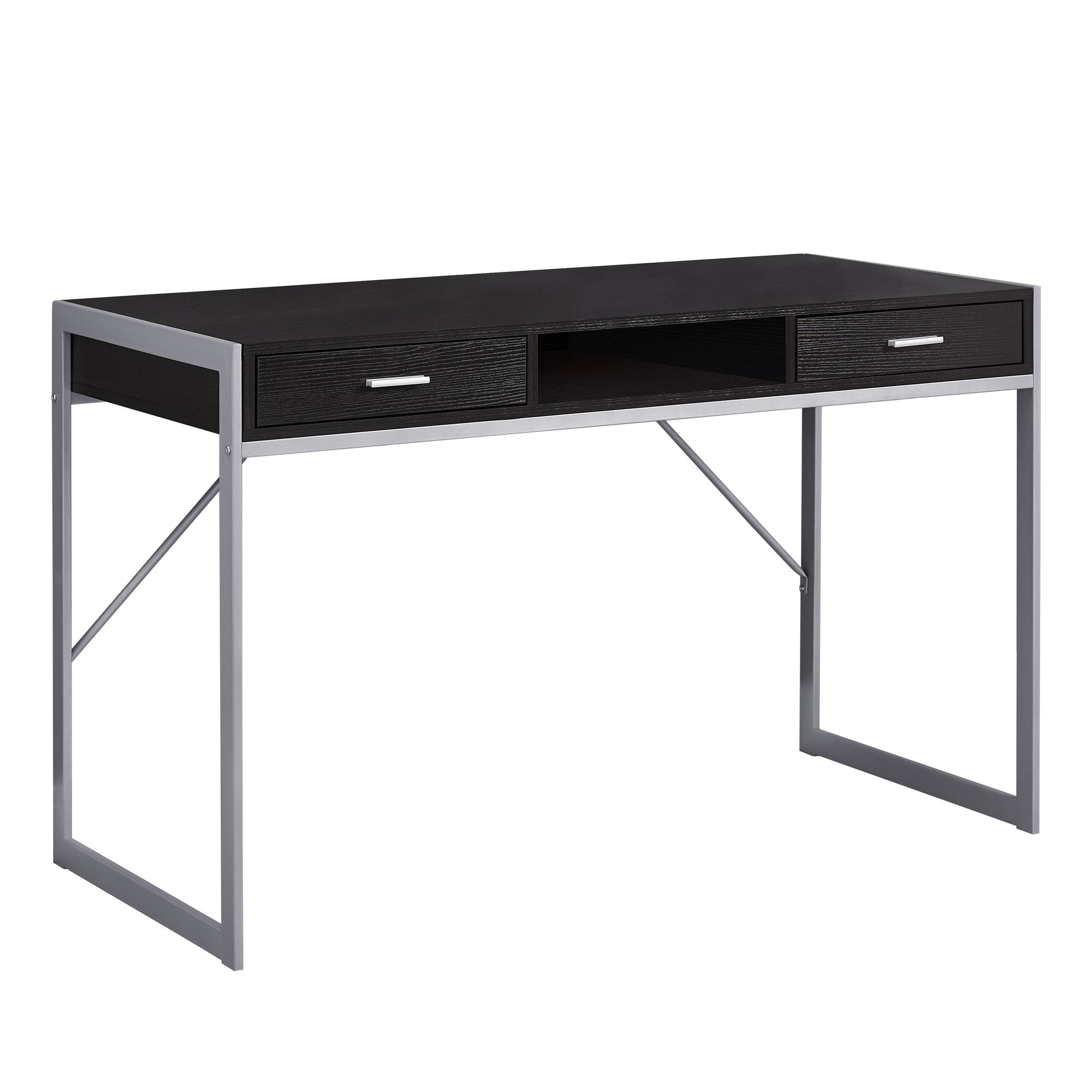 Computer Desk - 48L / Espresso / Silver Metal