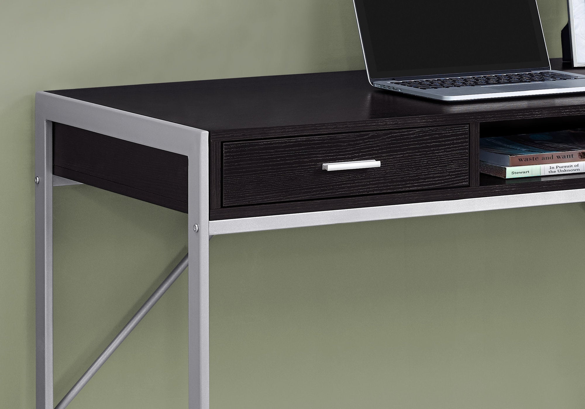 Computer Desk - 48L / Espresso / Silver Metal