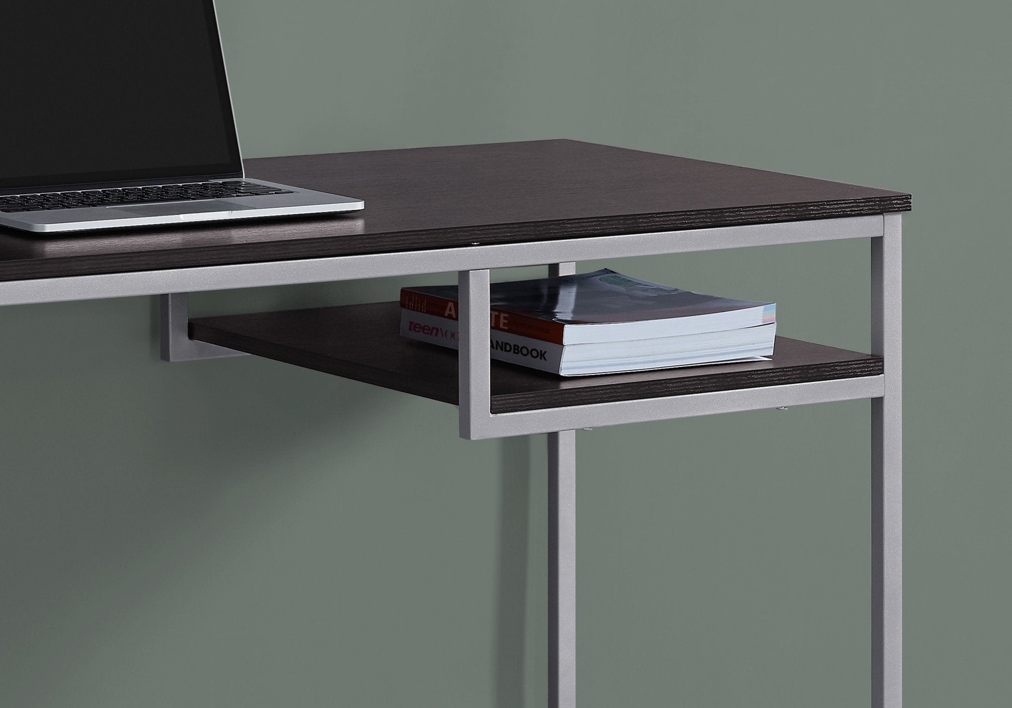 Computer Desk - 48L / Espresso / Silver Metal