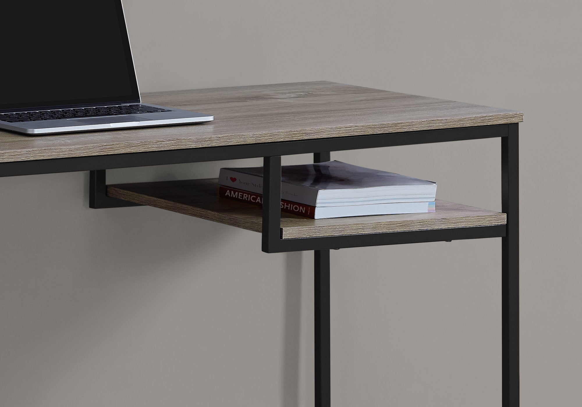 Computer Desk - 48L / Dark Taupe / Black Metal