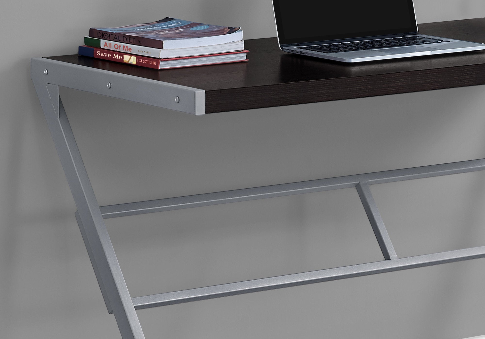 Computer Desk - 48L / Espresso / Silver Metal