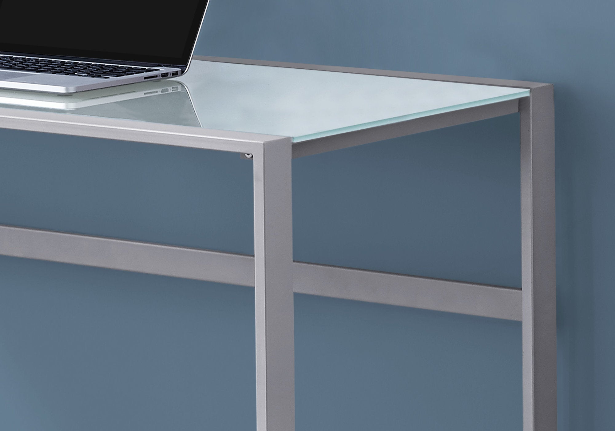 Computer Desk - 48L / Silver Metal/ White Tempered Glass