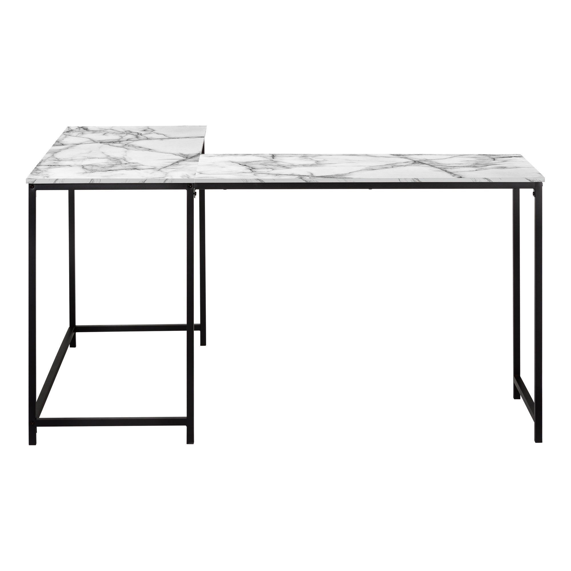 Computer Desk - 58L / White Marble / Black Metal Corner