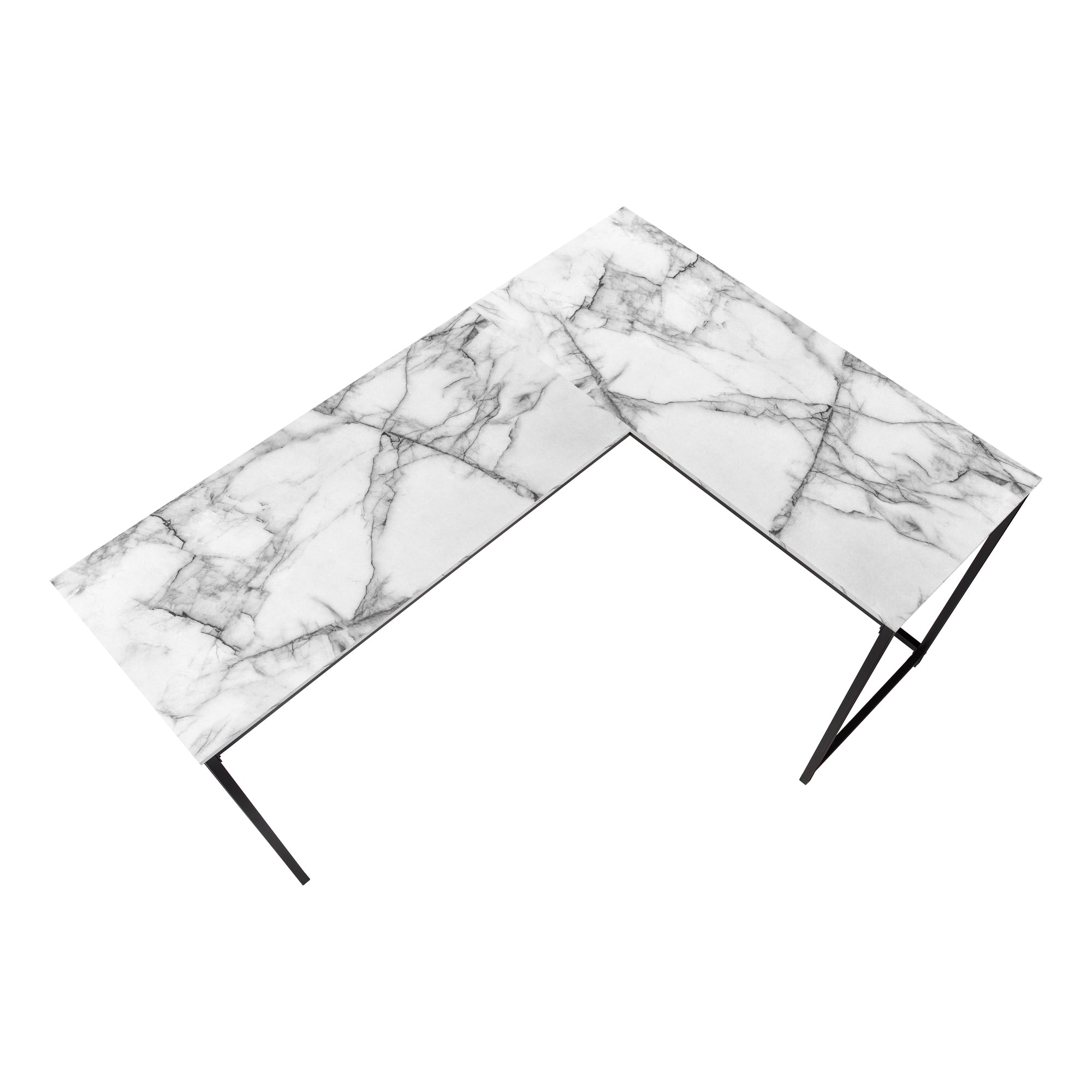 Computer Desk - 58L / White Marble / Black Metal Corner