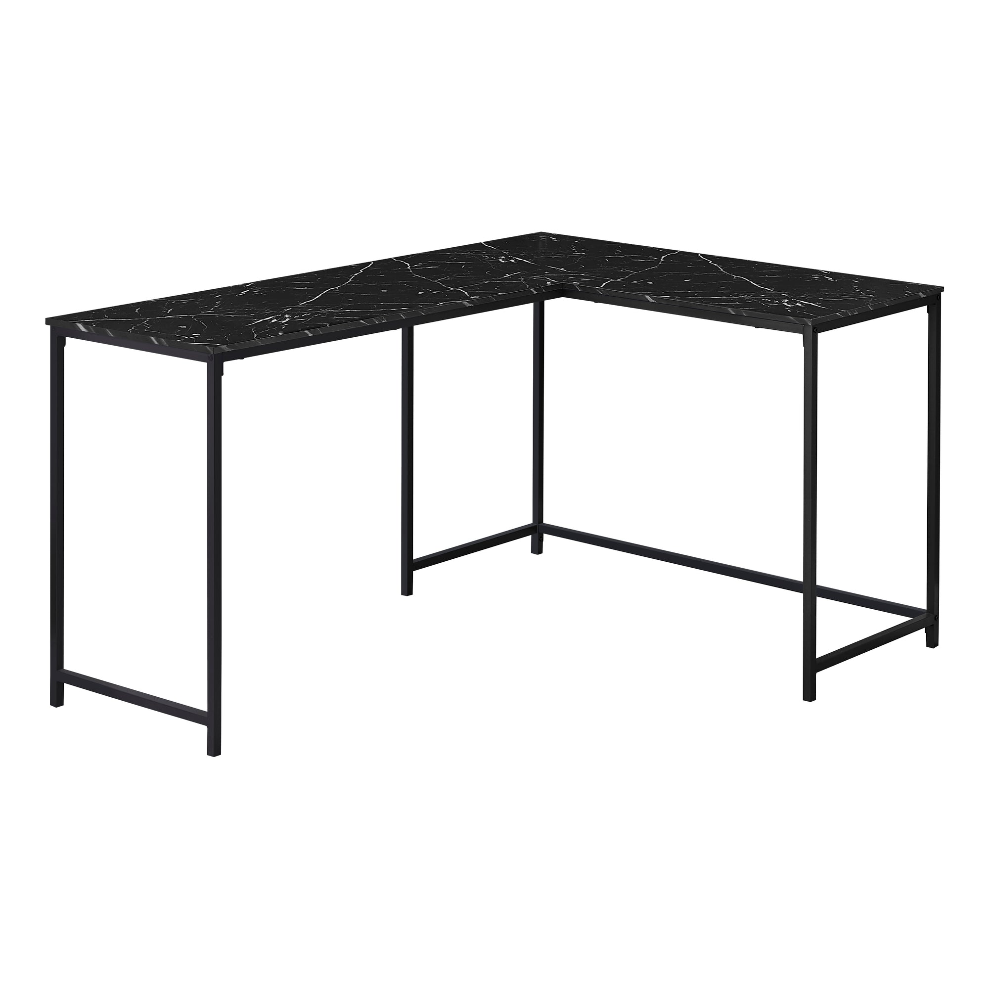 Computer Desk - 58L / Black Marble / Black Metal Corner