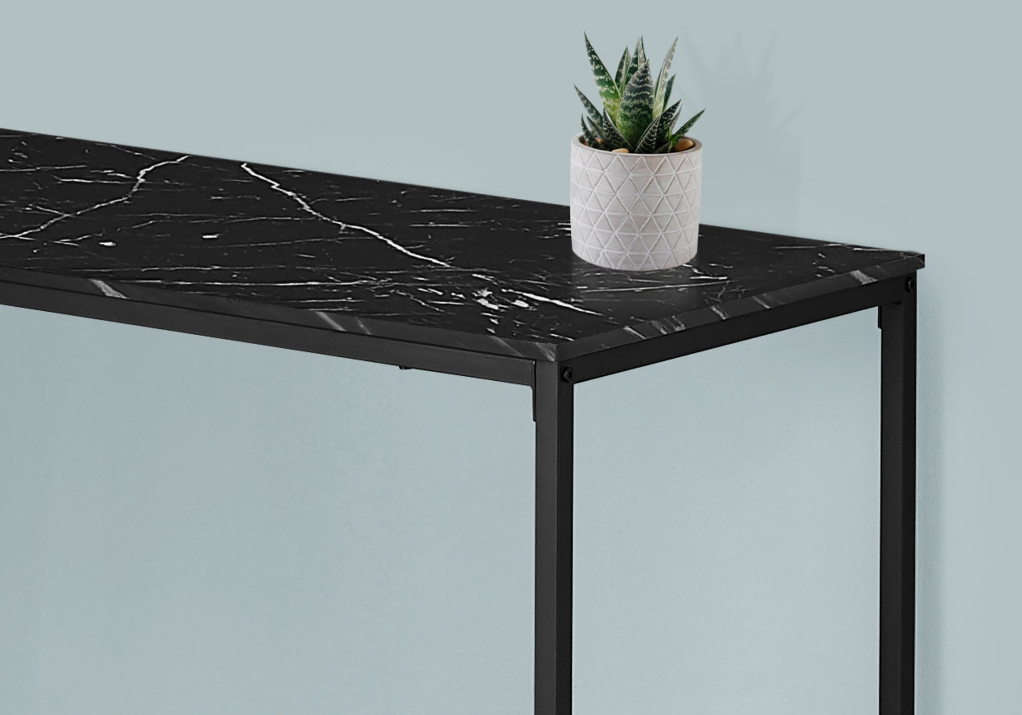Computer Desk - 58L / Black Marble / Black Metal Corner