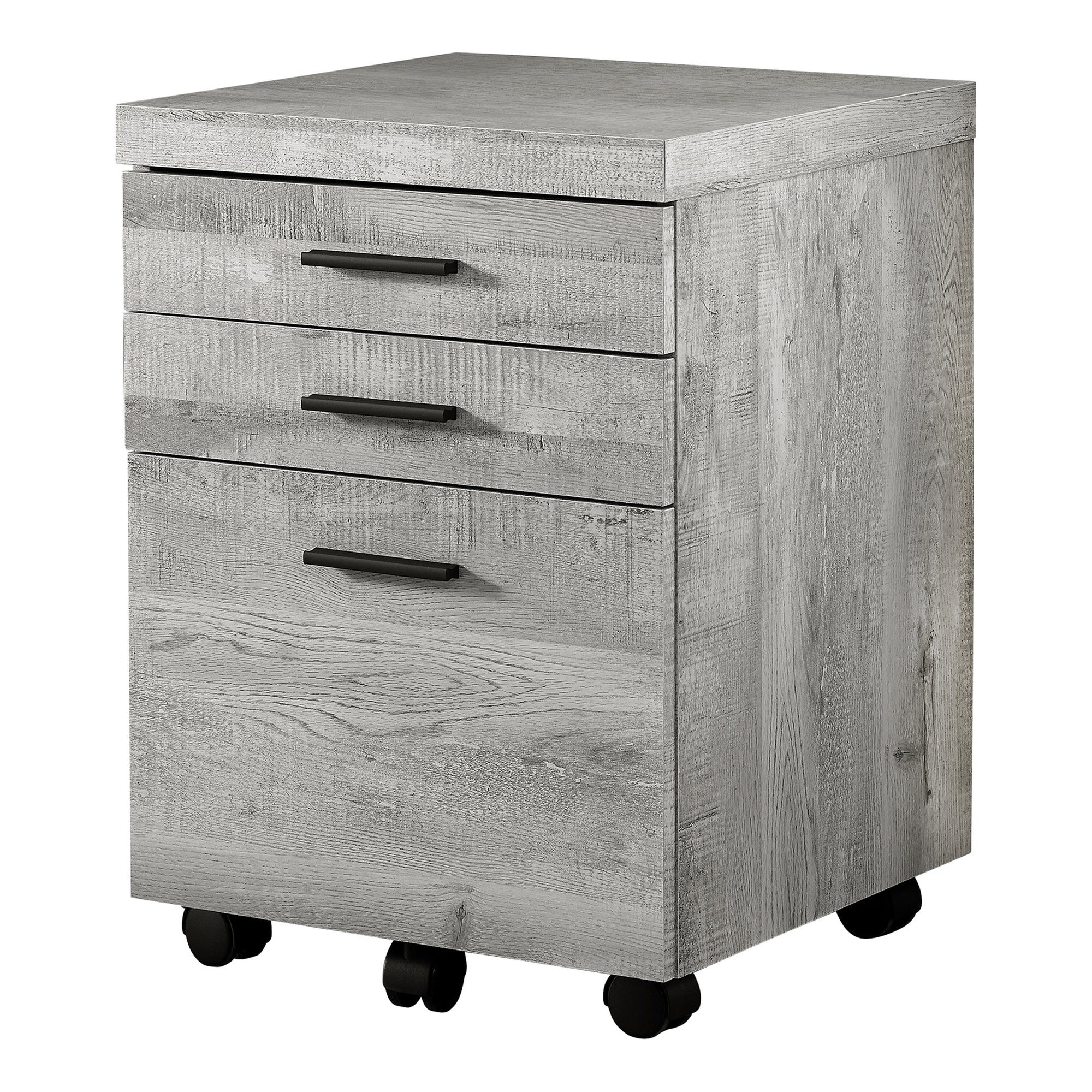 Filing Cabinet - 3 Drawer / Grey Reclaimed Wood / Castors