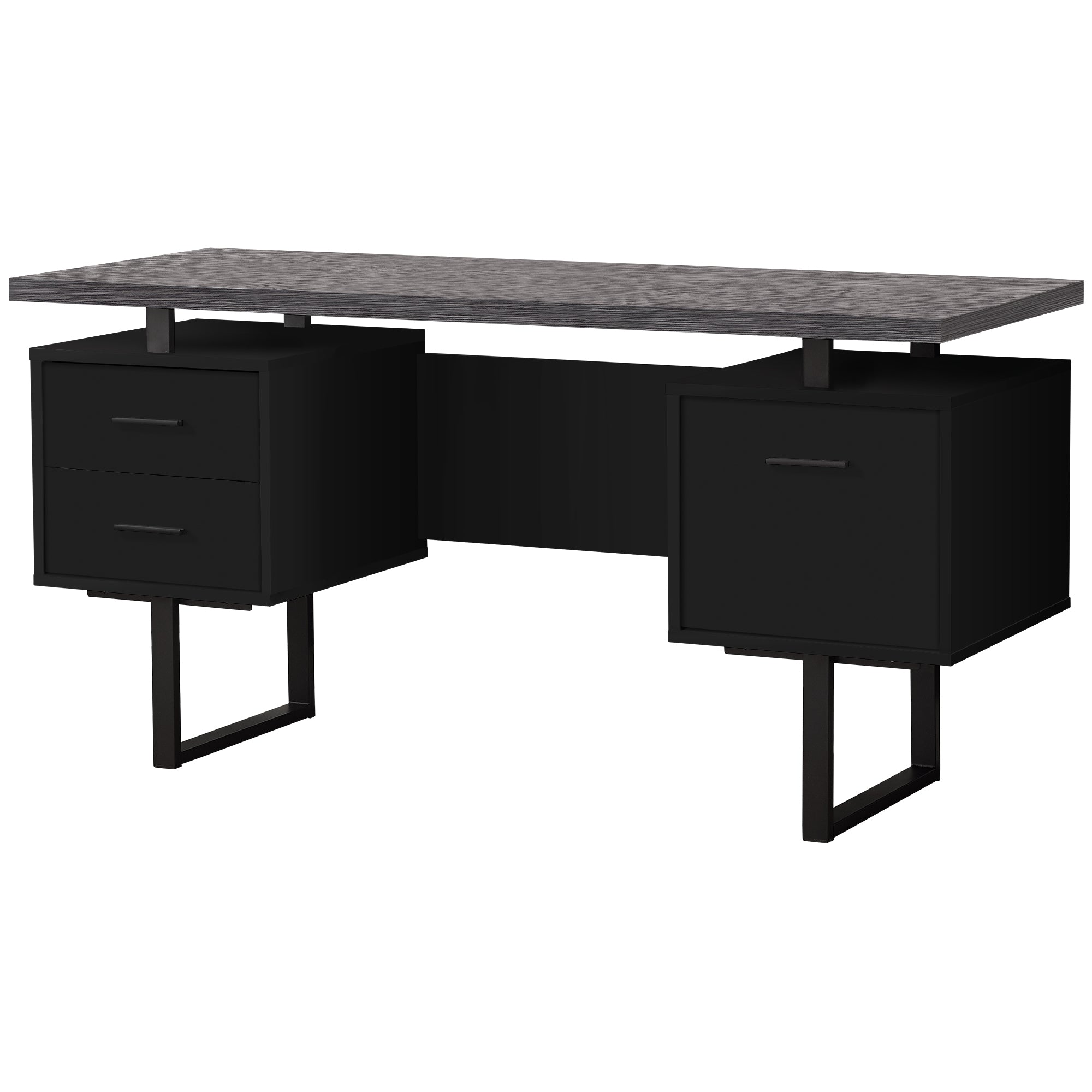 Computer Desk - 60L / Black / Grey Top / Black Metal