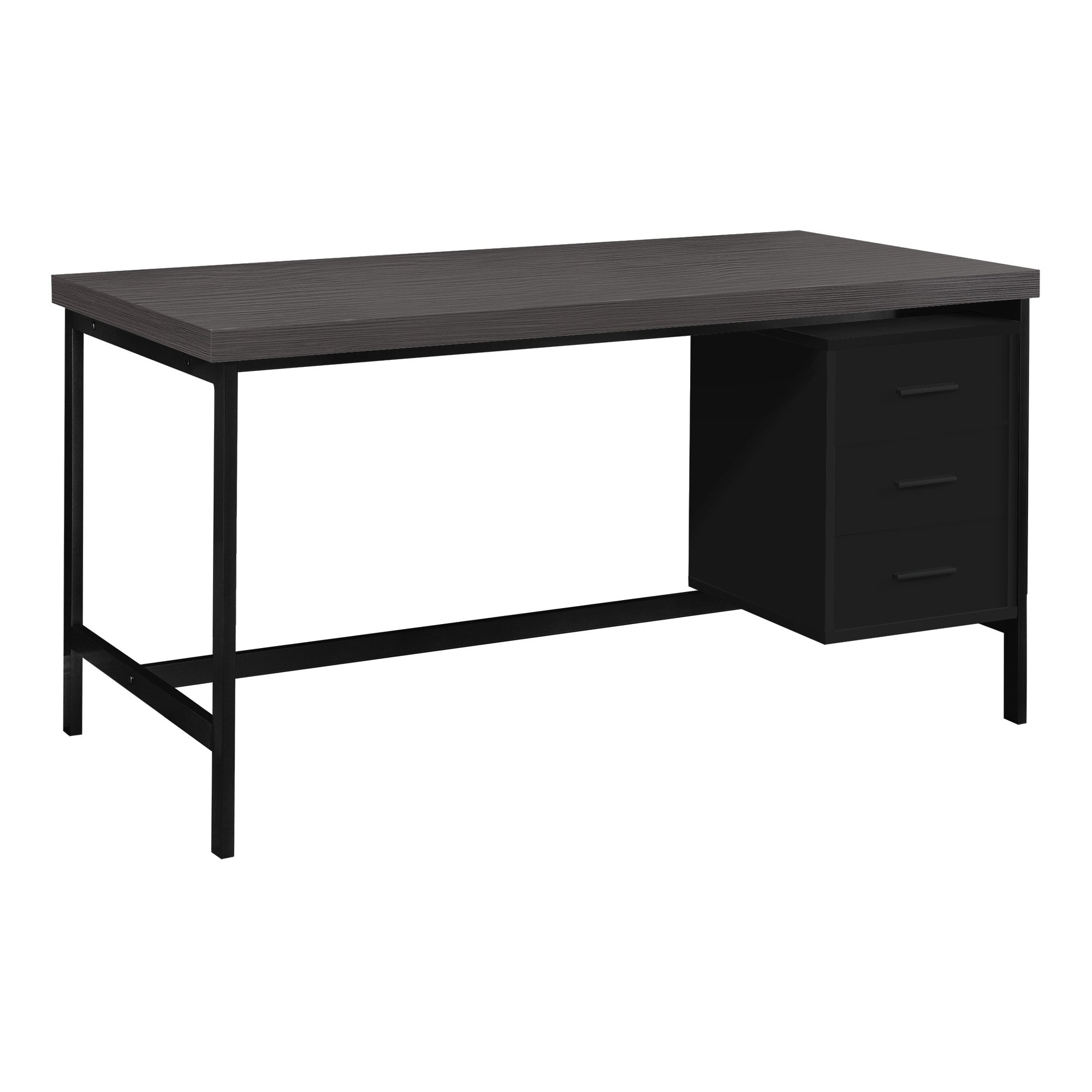 Computer Desk - 60L / Black / Grey Top / Black Metal