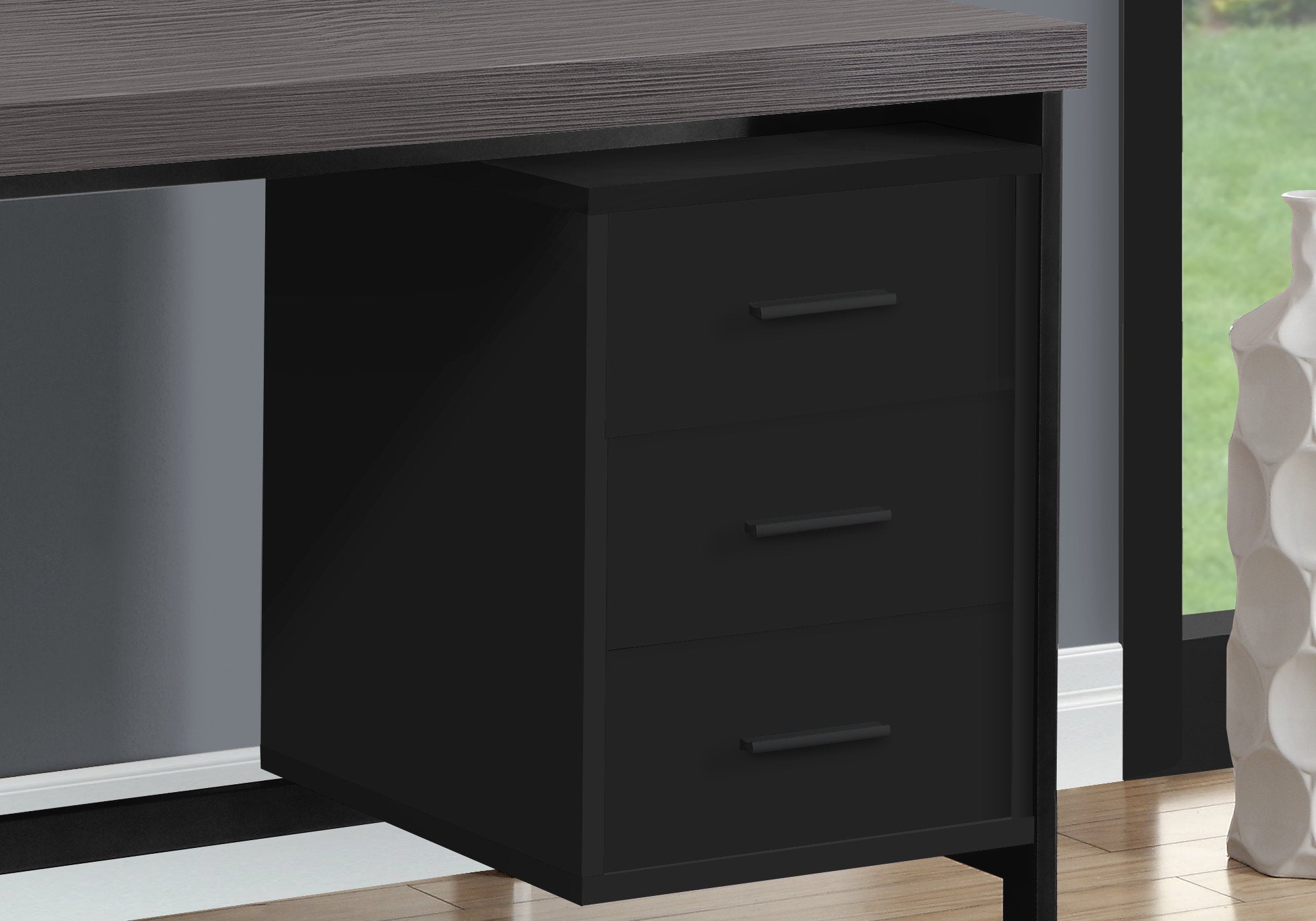 Computer Desk - 60L / Black / Grey Top / Black Metal