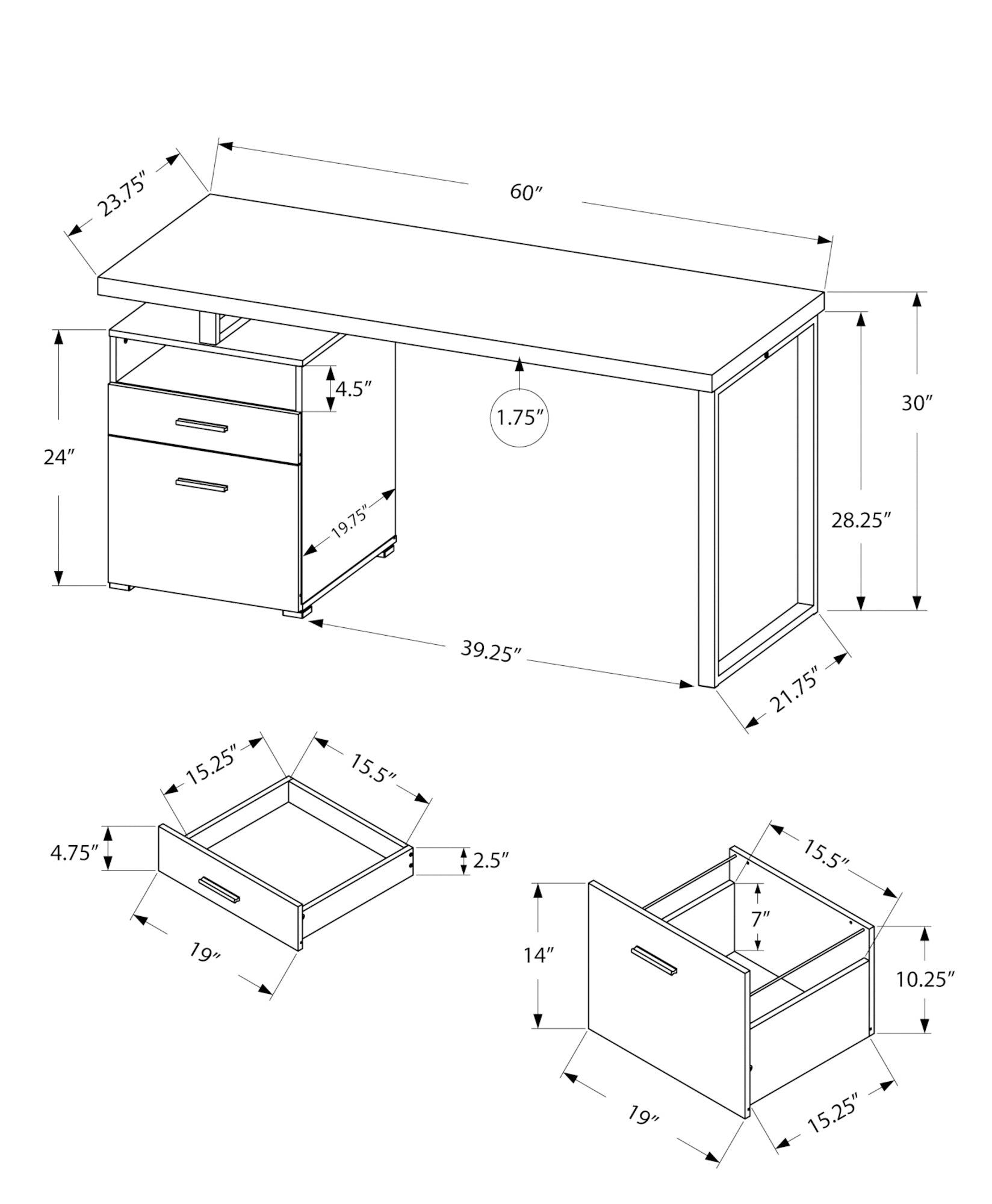 Computer Desk - 60L / Black / Grey Top / Black Metal