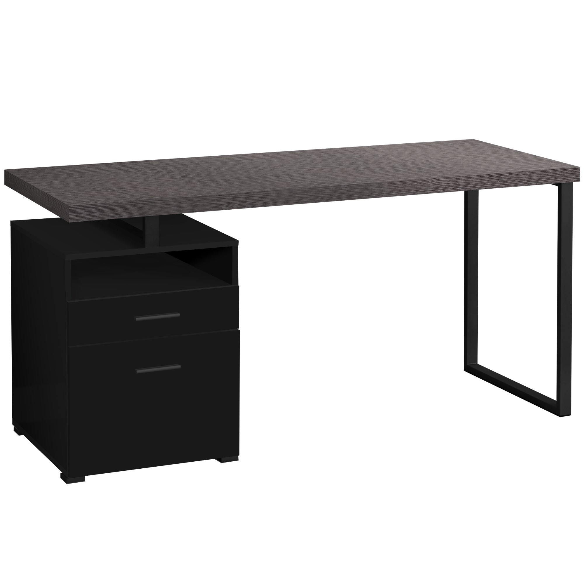 Computer Desk - 60L / Black / Grey Top / Black Metal